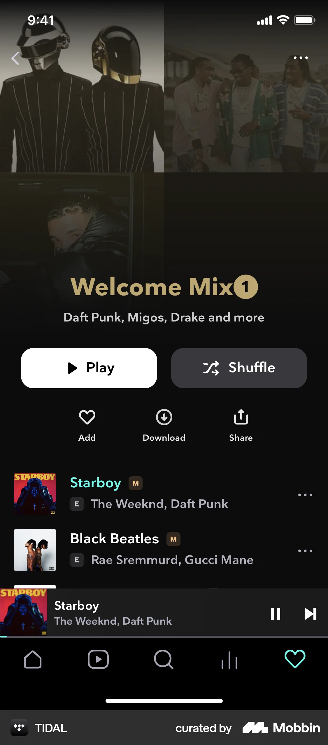 TIDAL iOS Playlists screen
