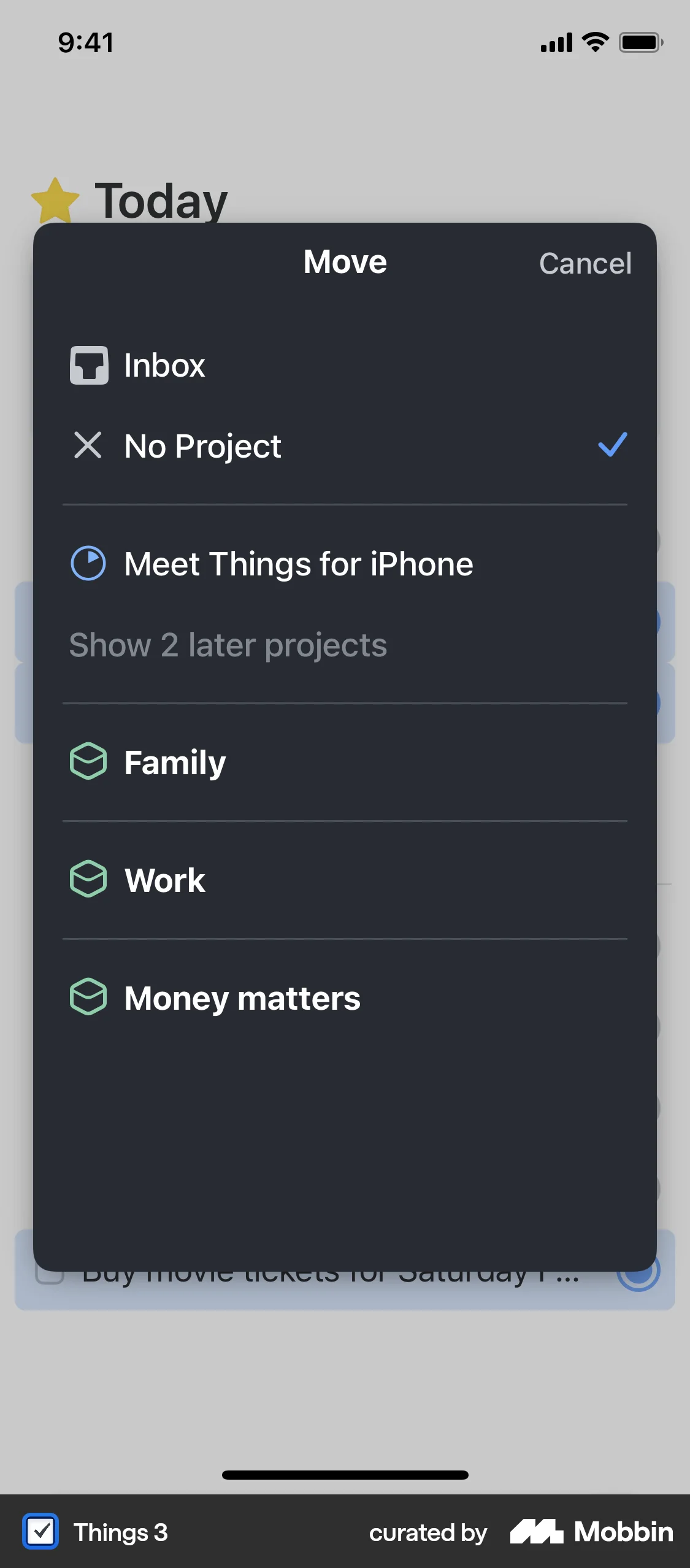 Things 3 iOS Move screen