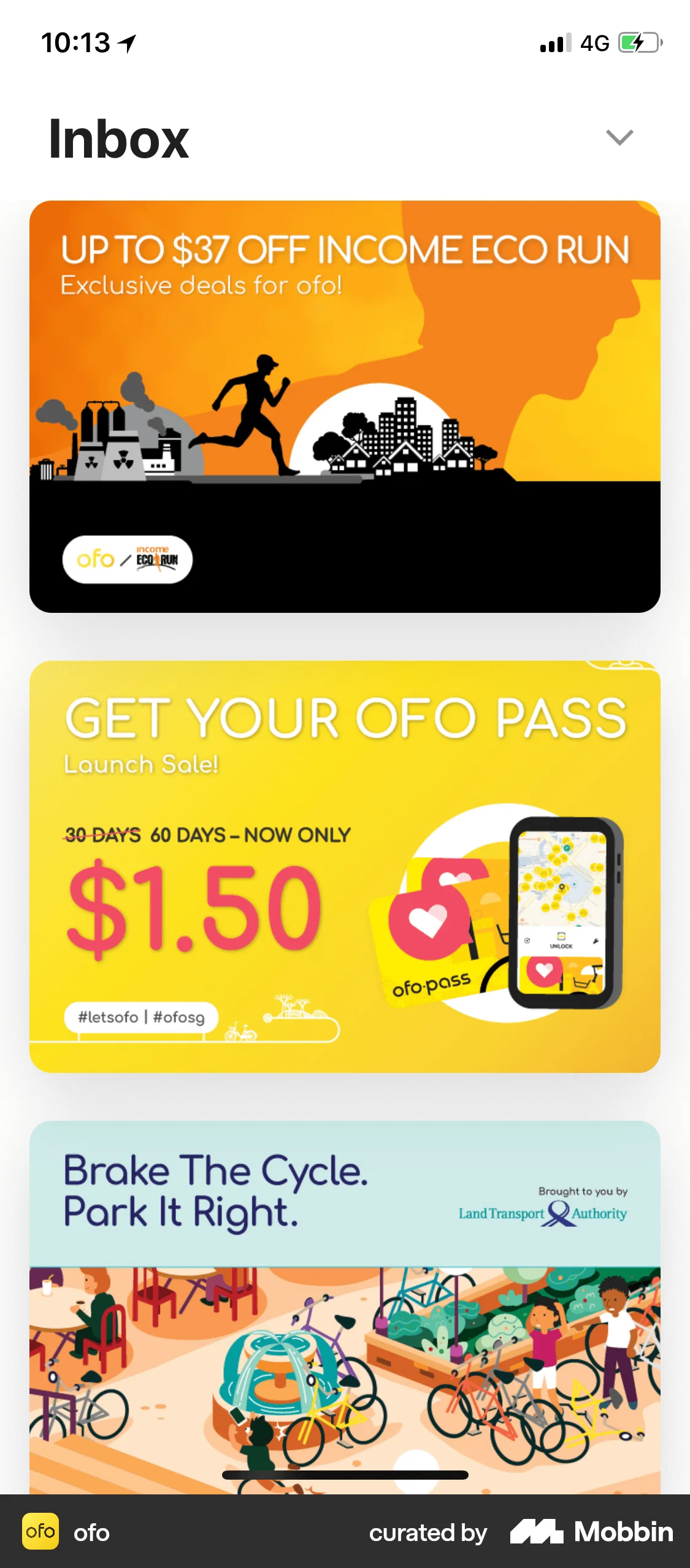 ofo iOS Emails & Messages screen