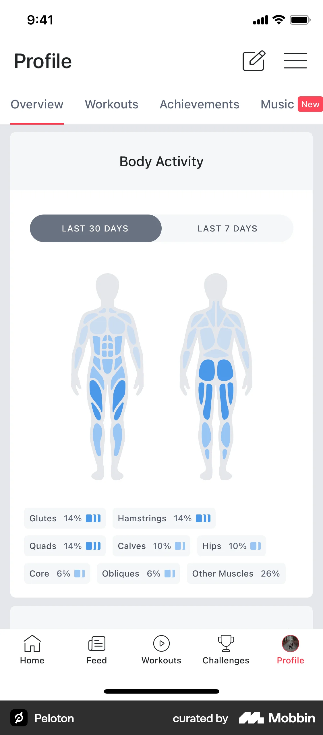 Peloton iOS screen containing Segmented Control UI element