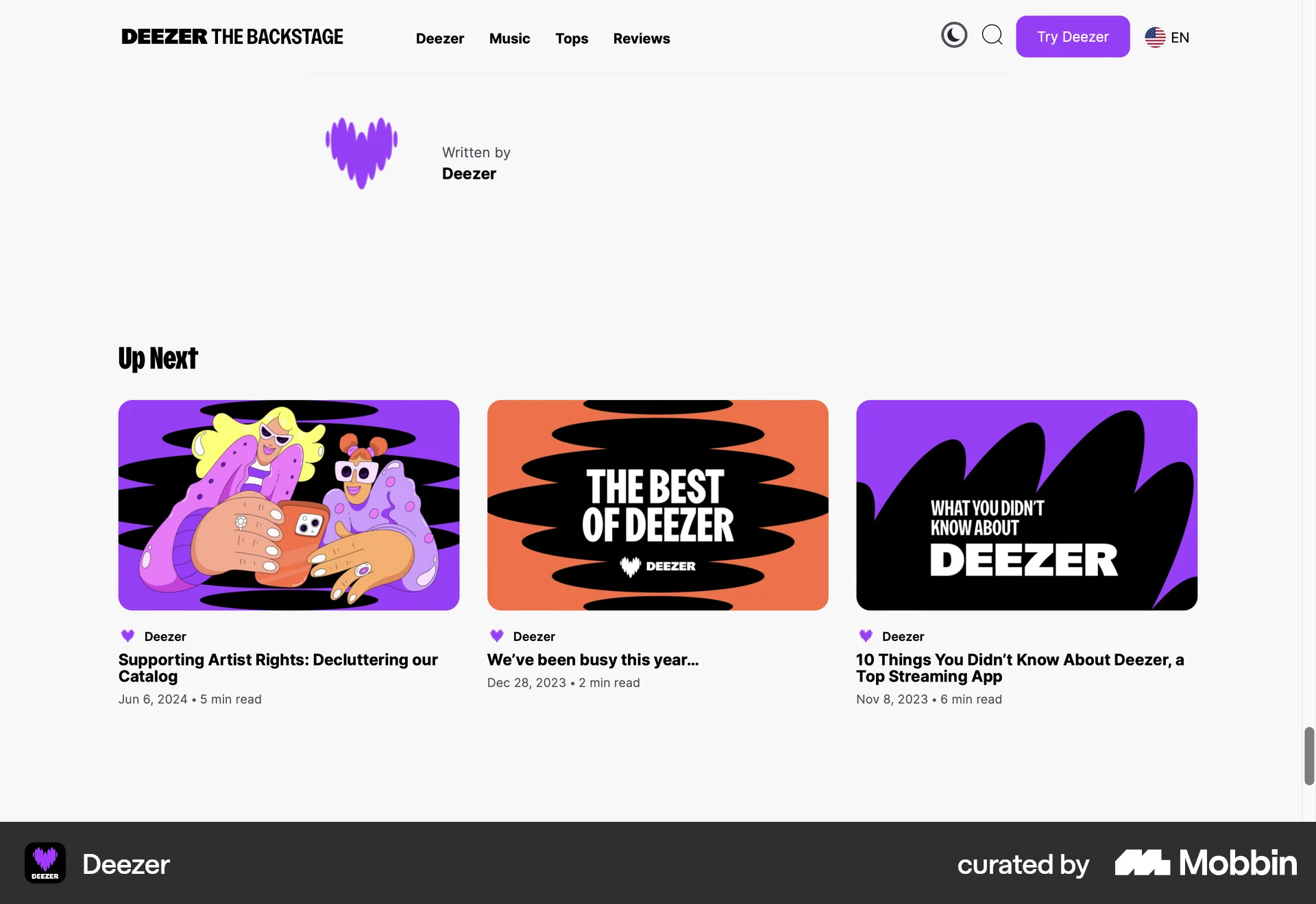 Deezer Web Suggestions & Similar Items screen