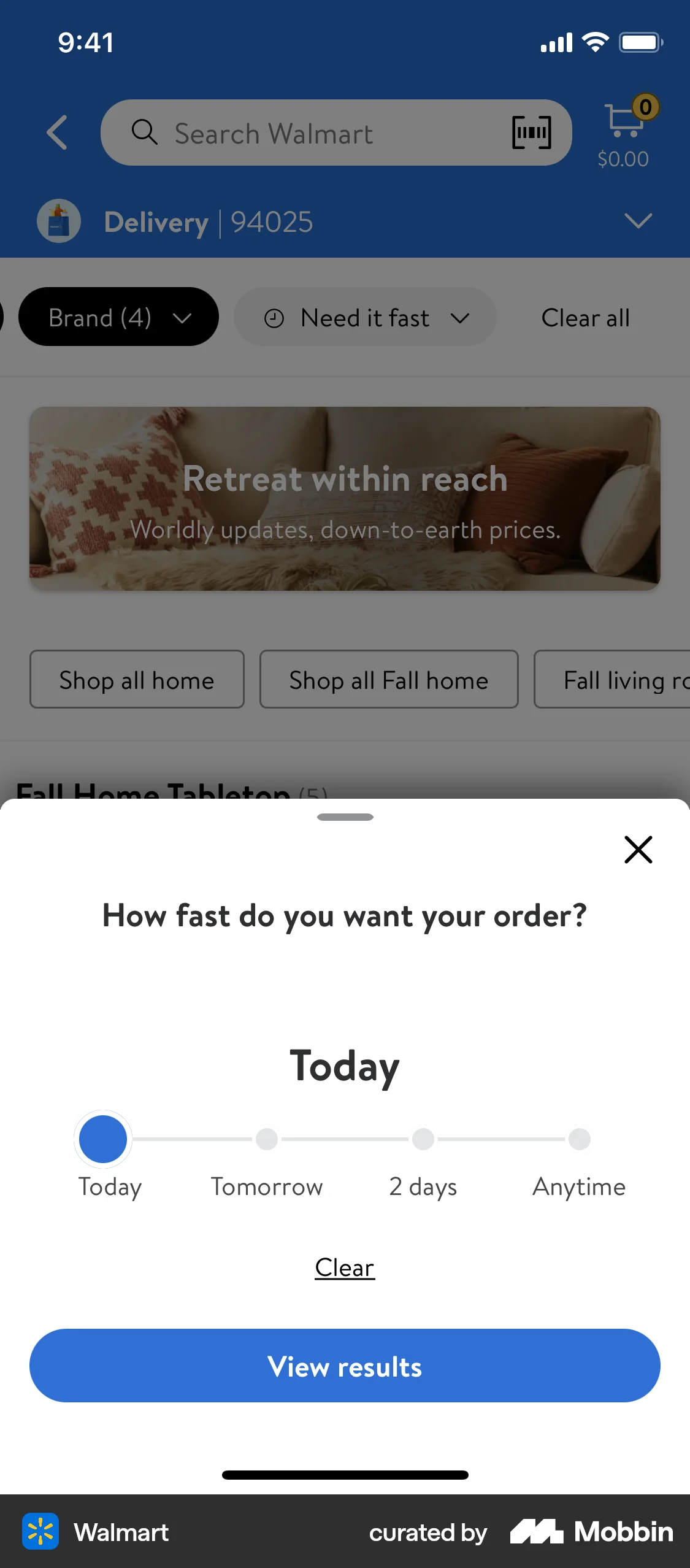 Walmart iOS screen containing Slider UI element