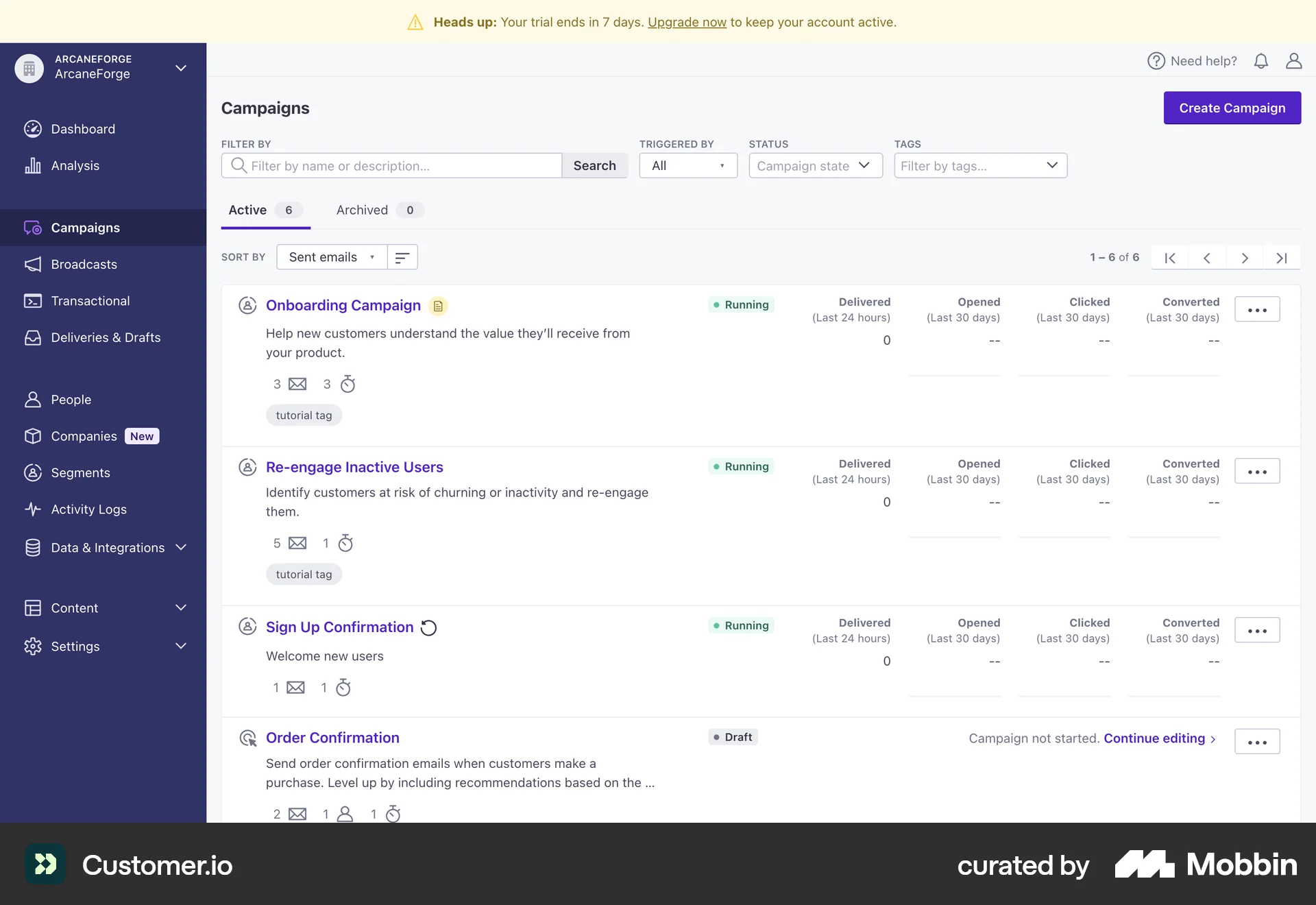 Customer.io Web screen containing Pagination UI element