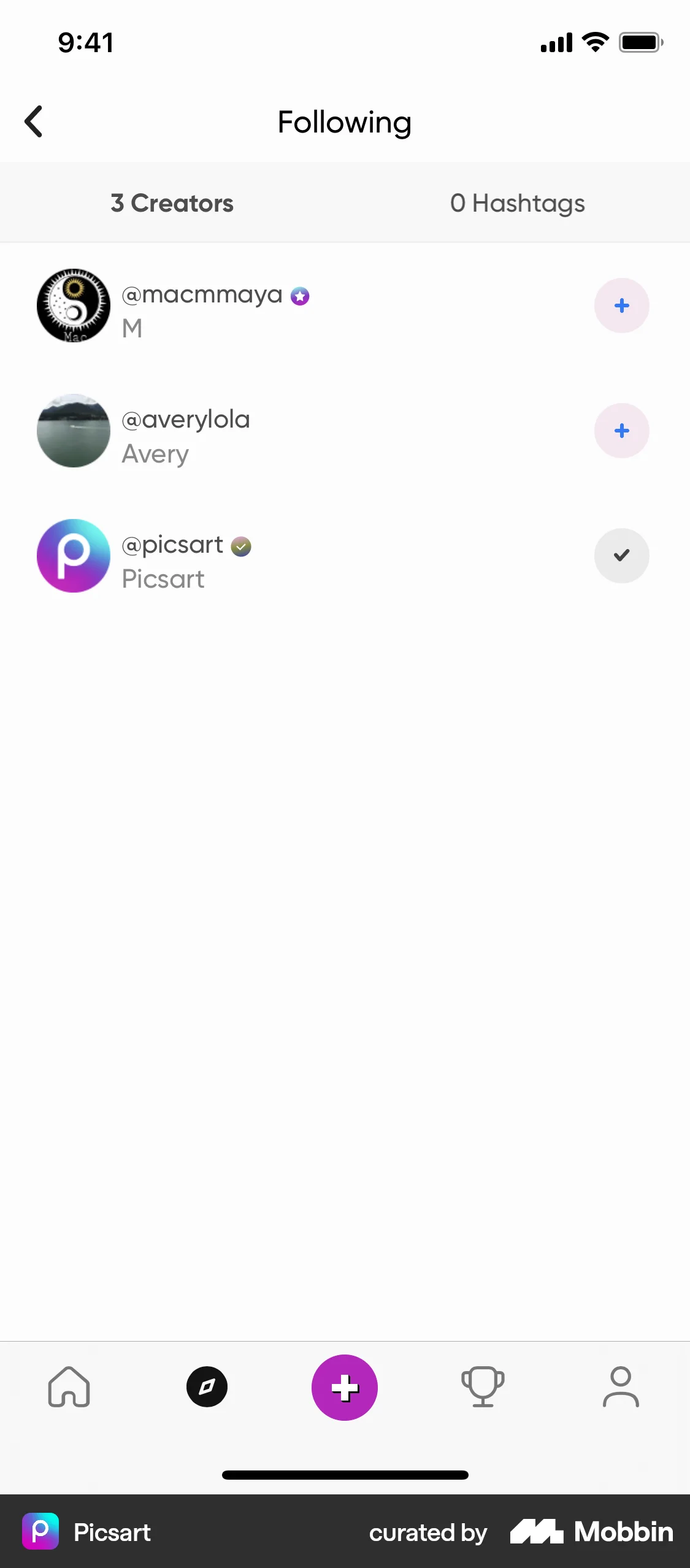Picsart iOS Followers & Following screen