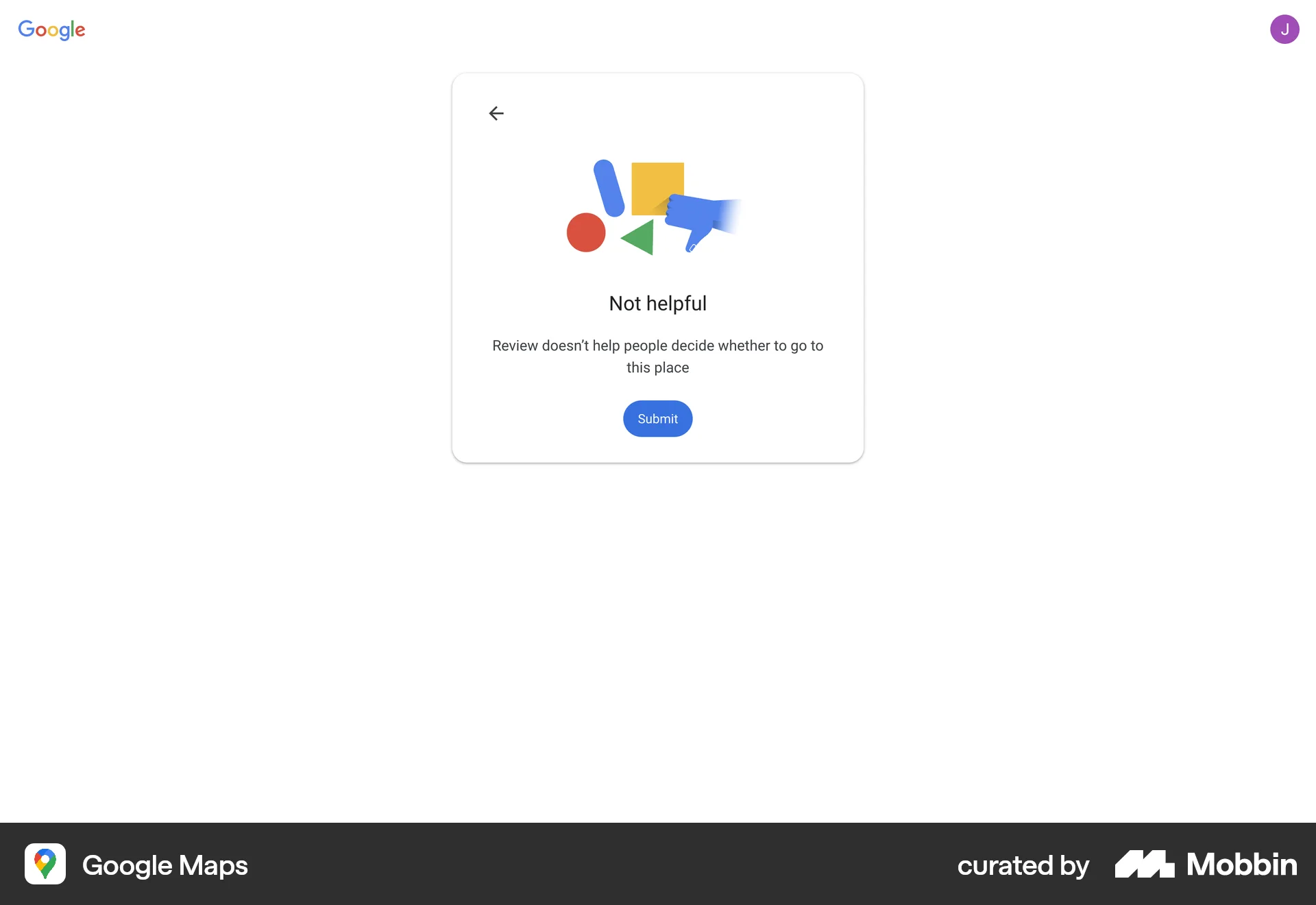 Google Maps Web Flag & Report screen