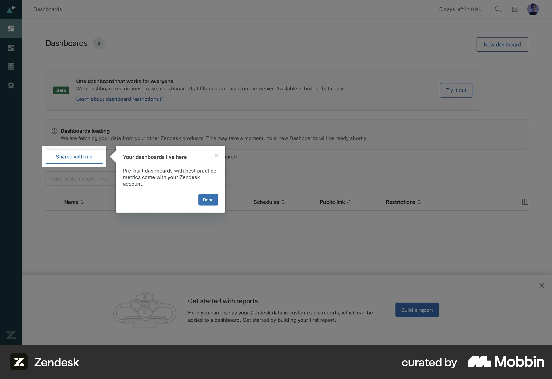 Zendesk Web screen containing Coach Marks UI element