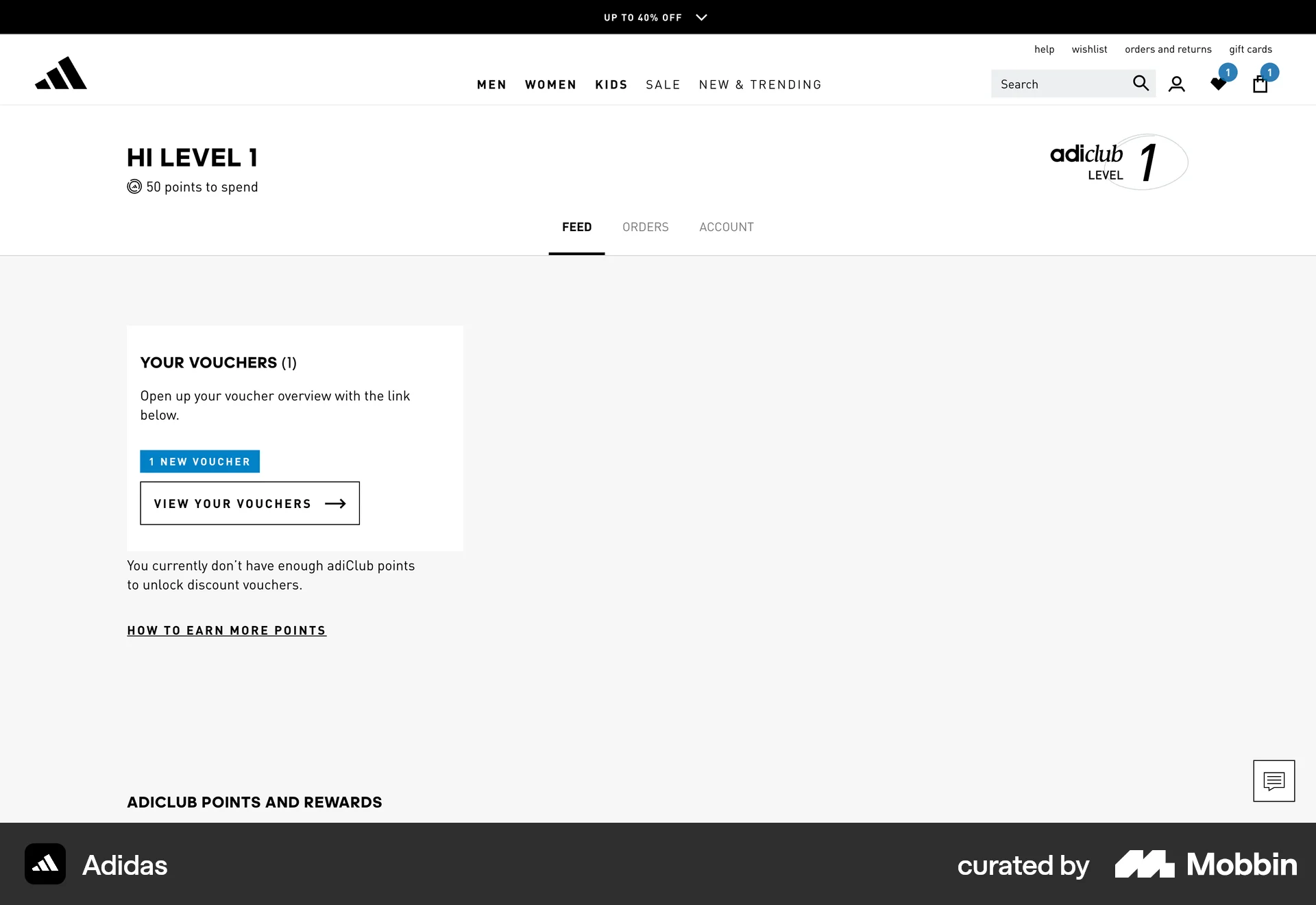 adidas Web Wallet & Balance screen