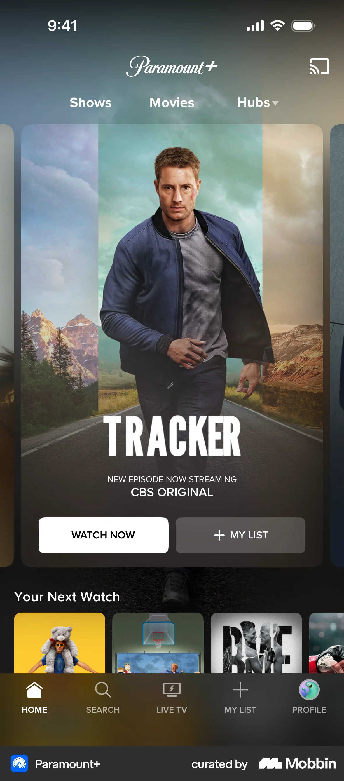 Paramount+ iOS screen containing Carousel UI element