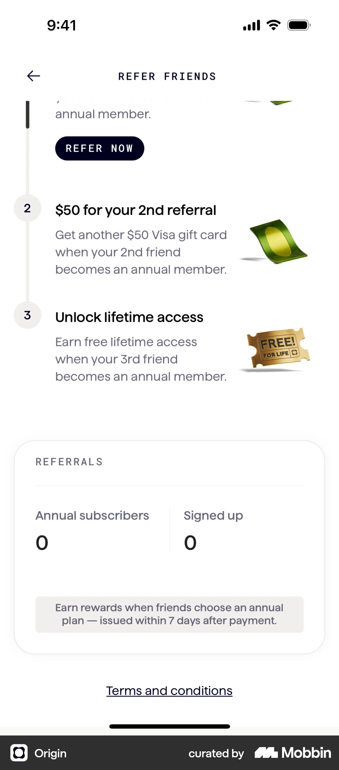 Origin iOS screen containing Divider UI element