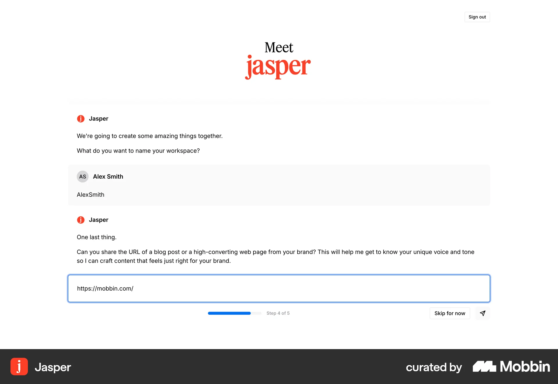 Jasper Web Progress screen
