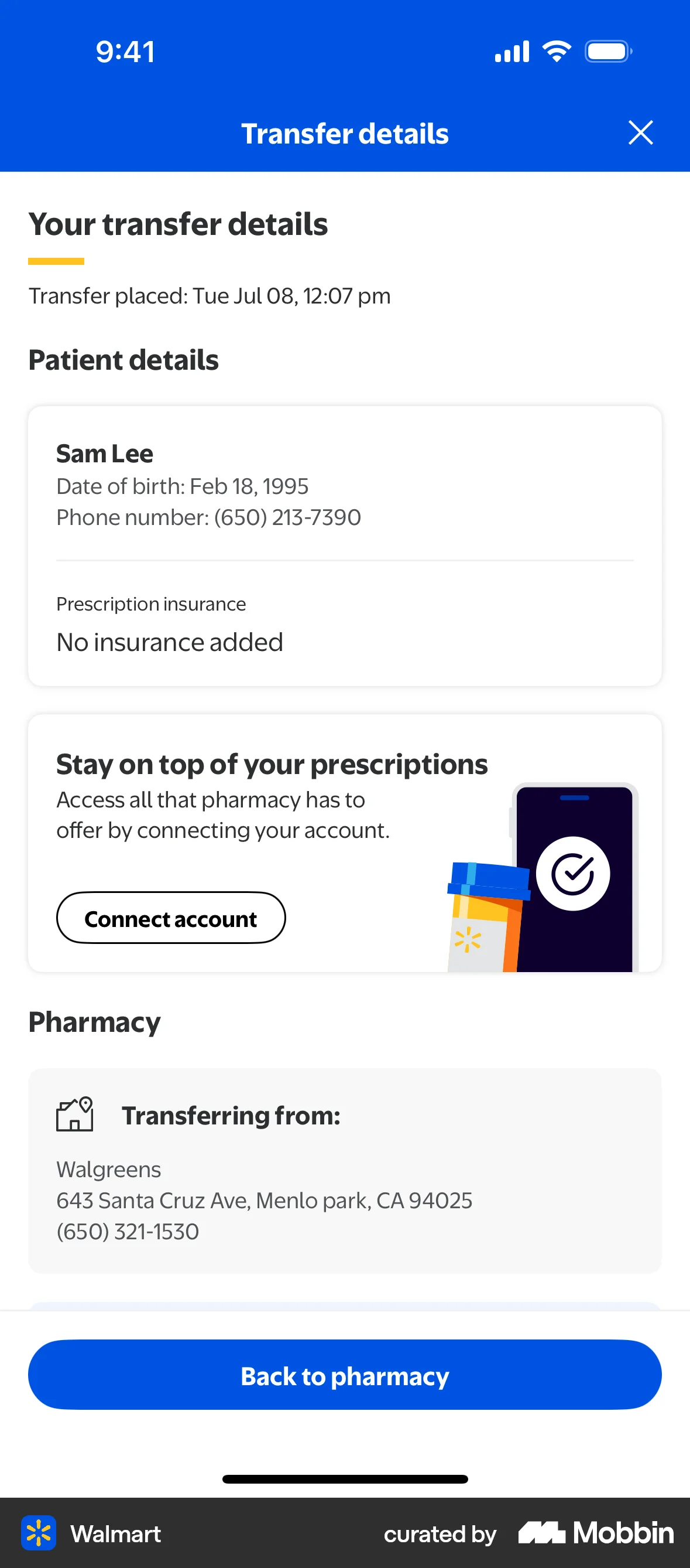 Walmart iOS Other Content screen