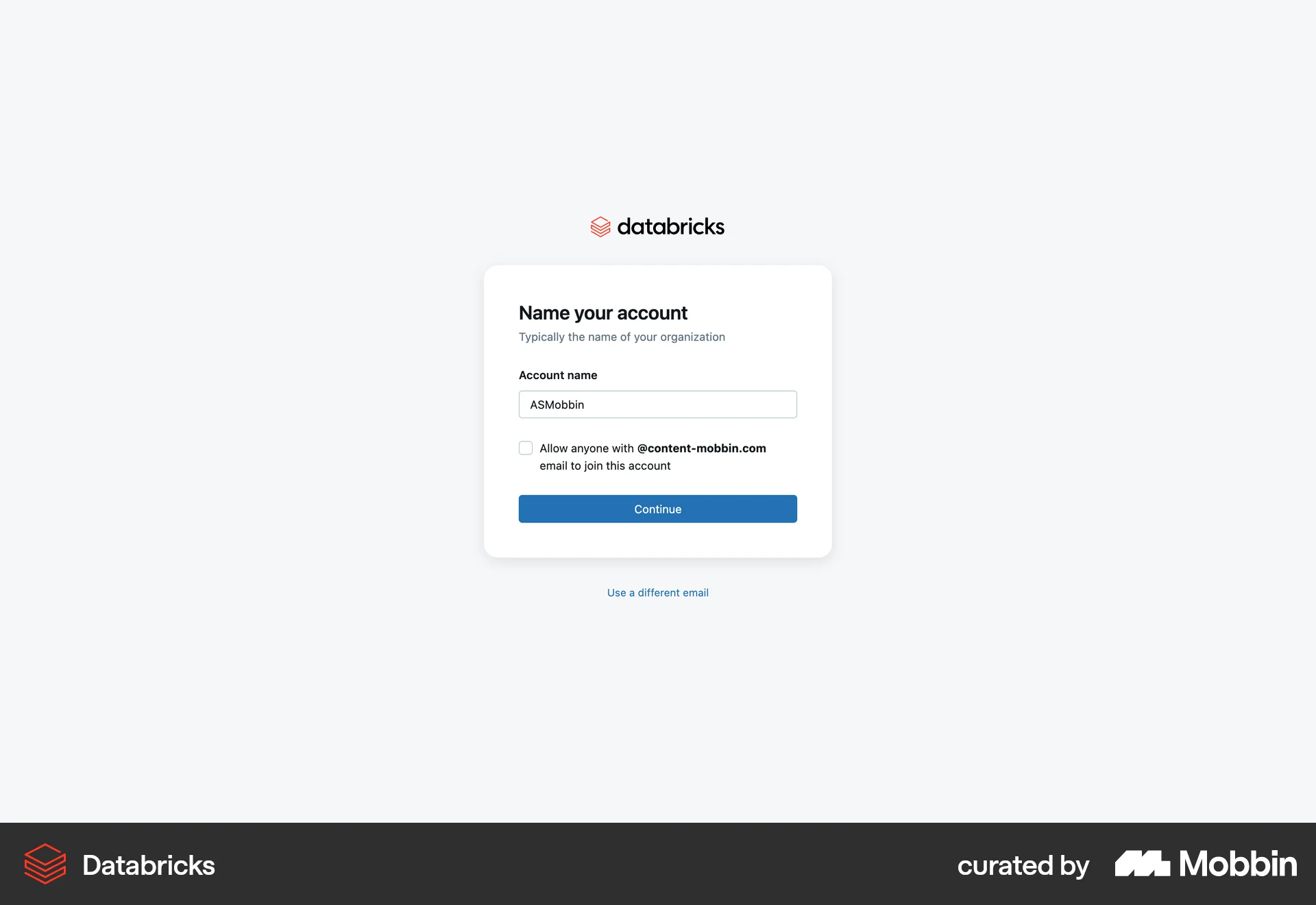 Databricks Web Account Setup screen