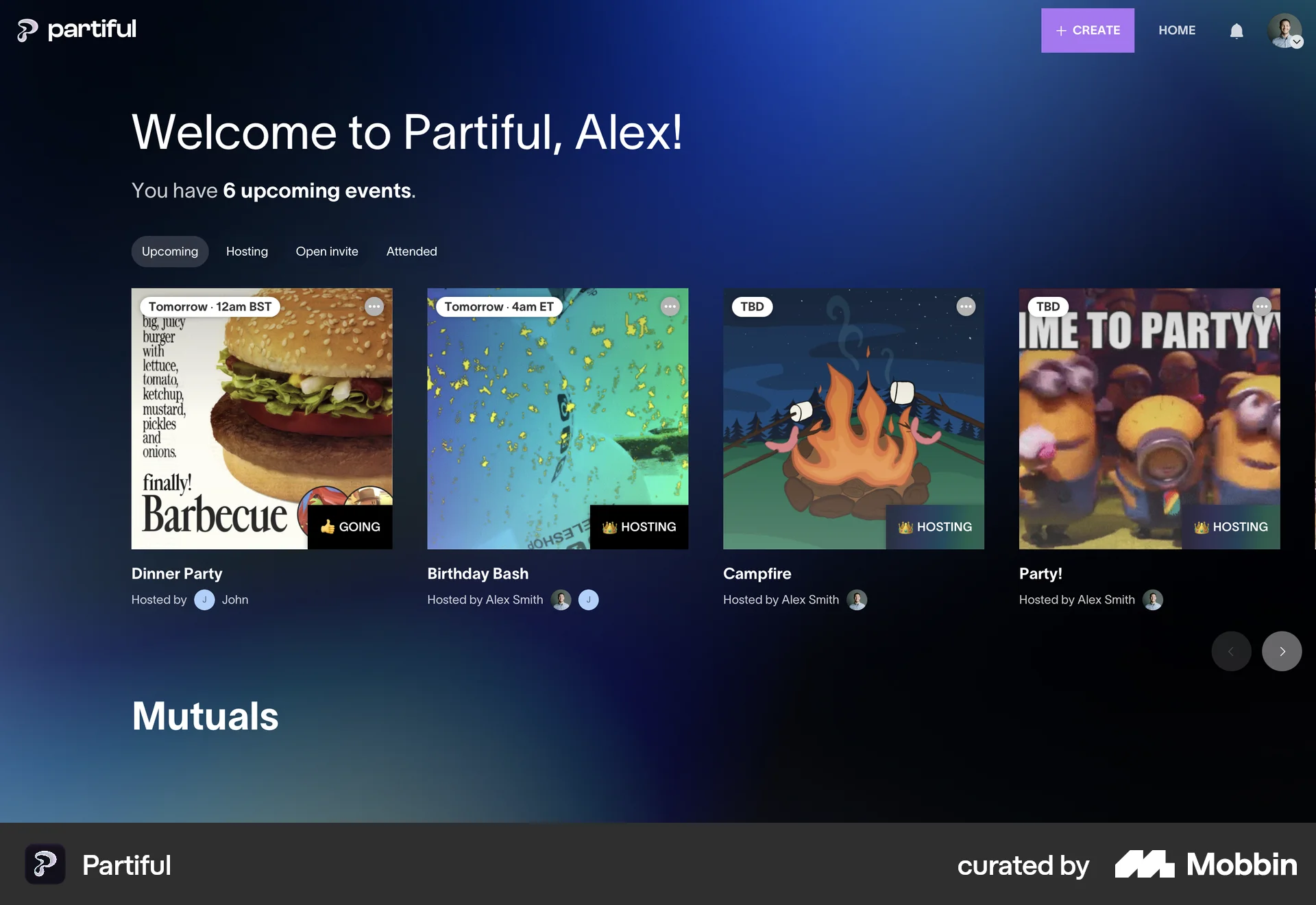 Partiful Web Lifestyle App screen