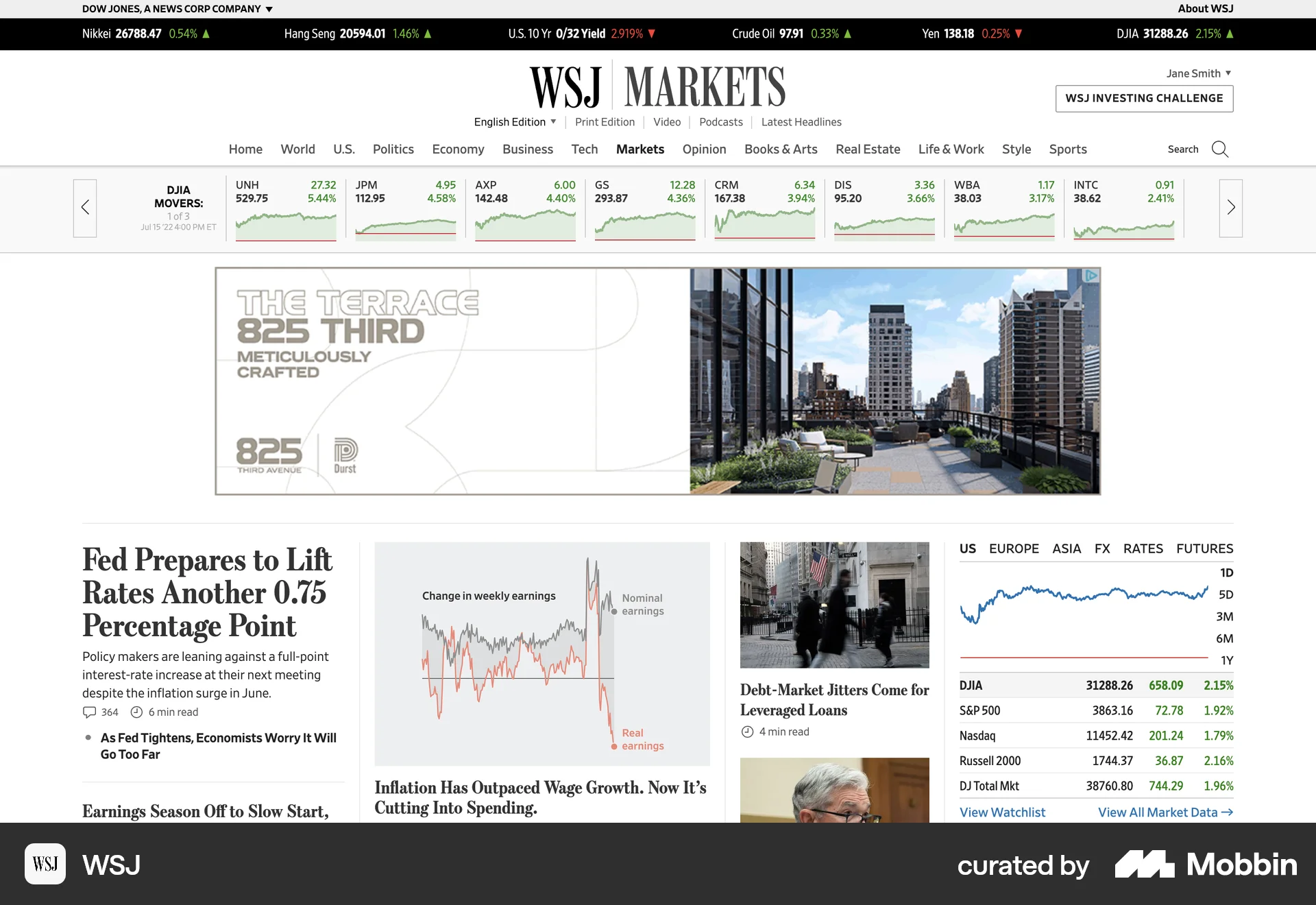 WSJ Web News Feed screen