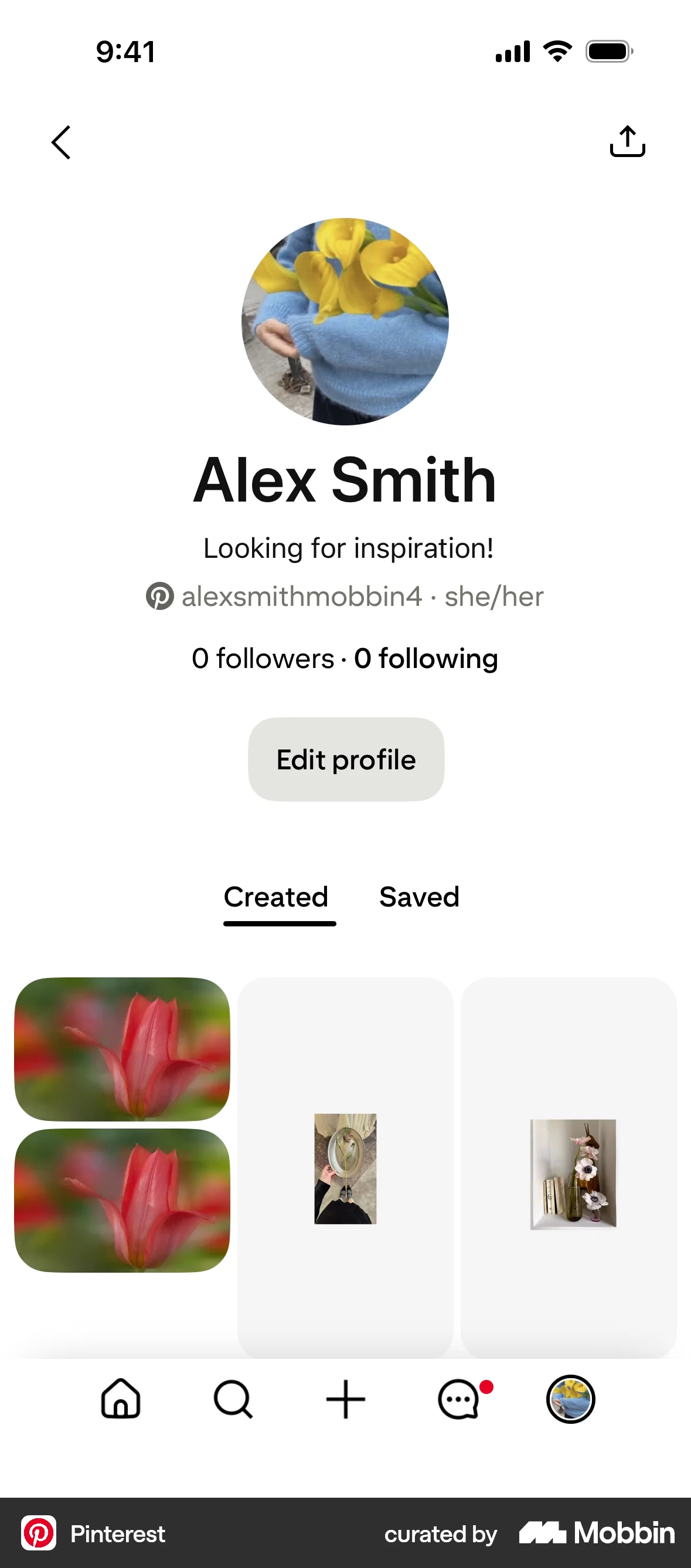 Pinterest iOS My Account & Profile screen
