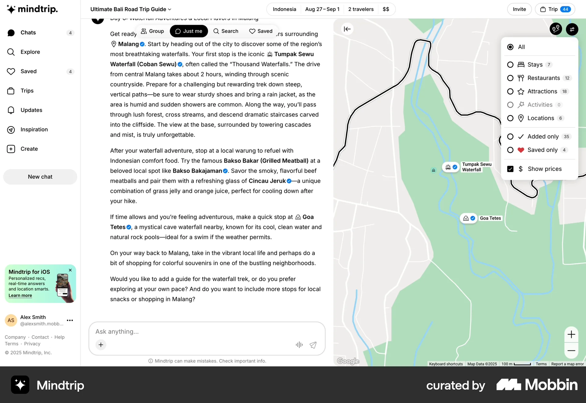 Mindtrip Web screen containing Radio Button UI element