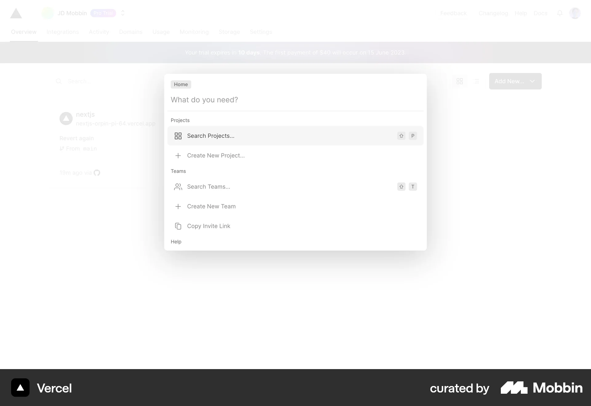 Vercel Web screen containing Keyboard Key UI element