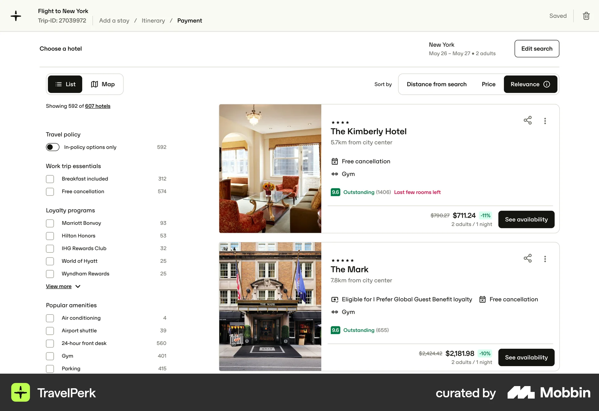 TravelPerk Web screen containing Breadcrumbs UI element