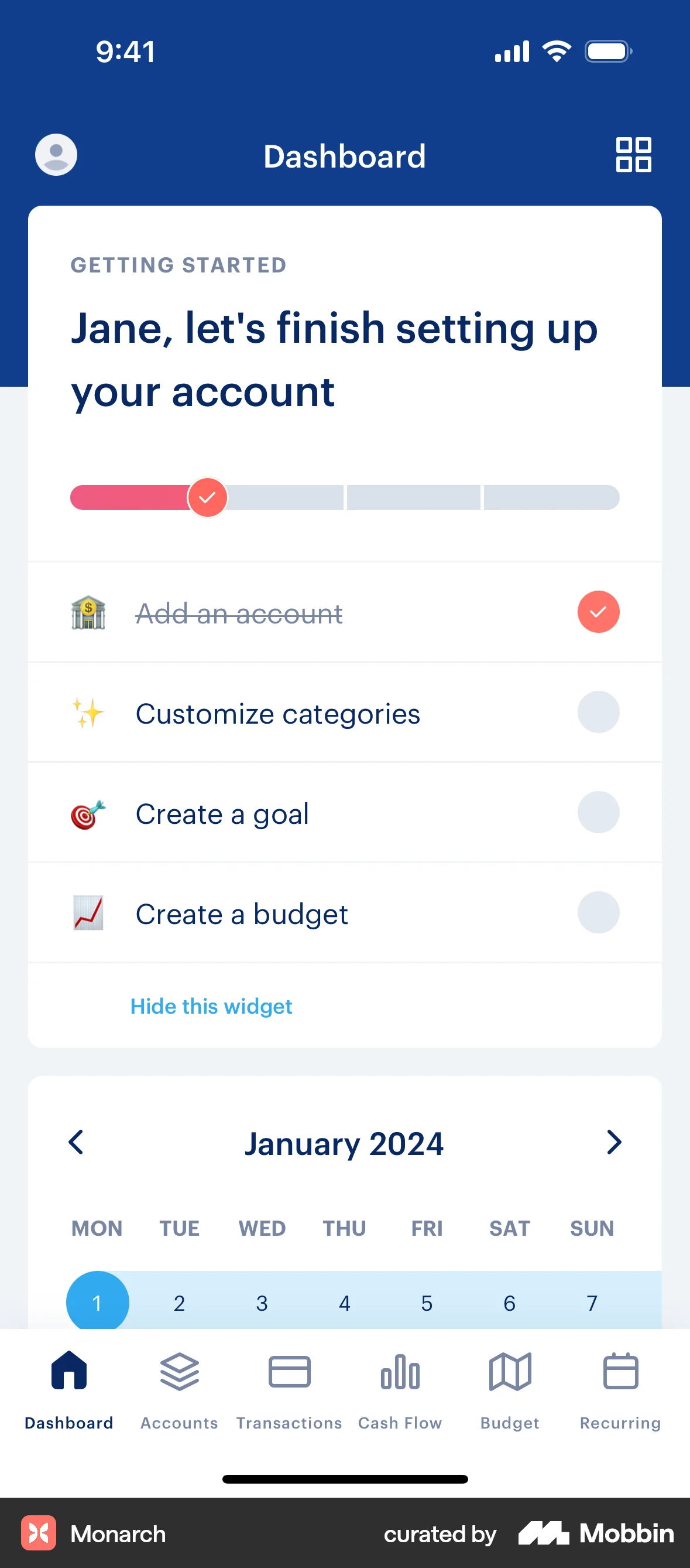 Monarch iOS Home screen