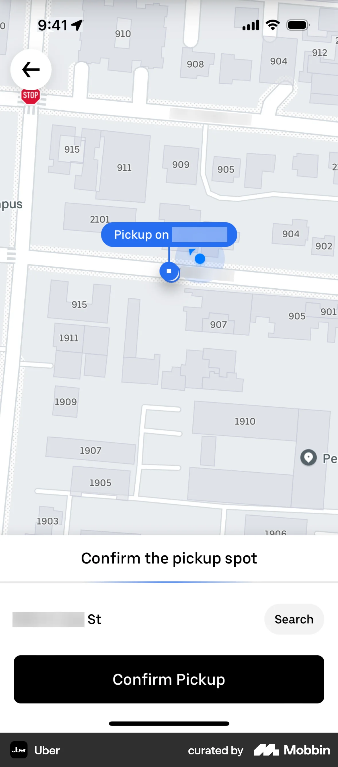 Uber iOS screen containing Map Pin UI element