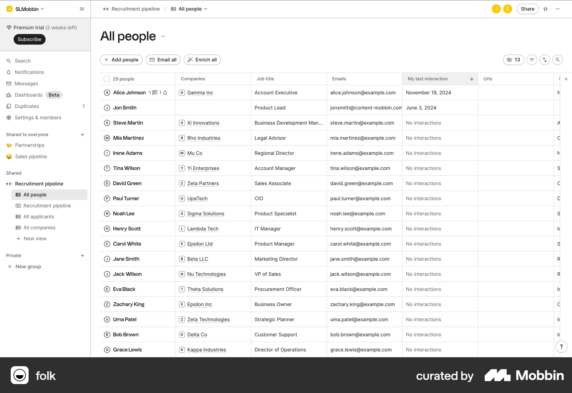 folk Web CRM App screen