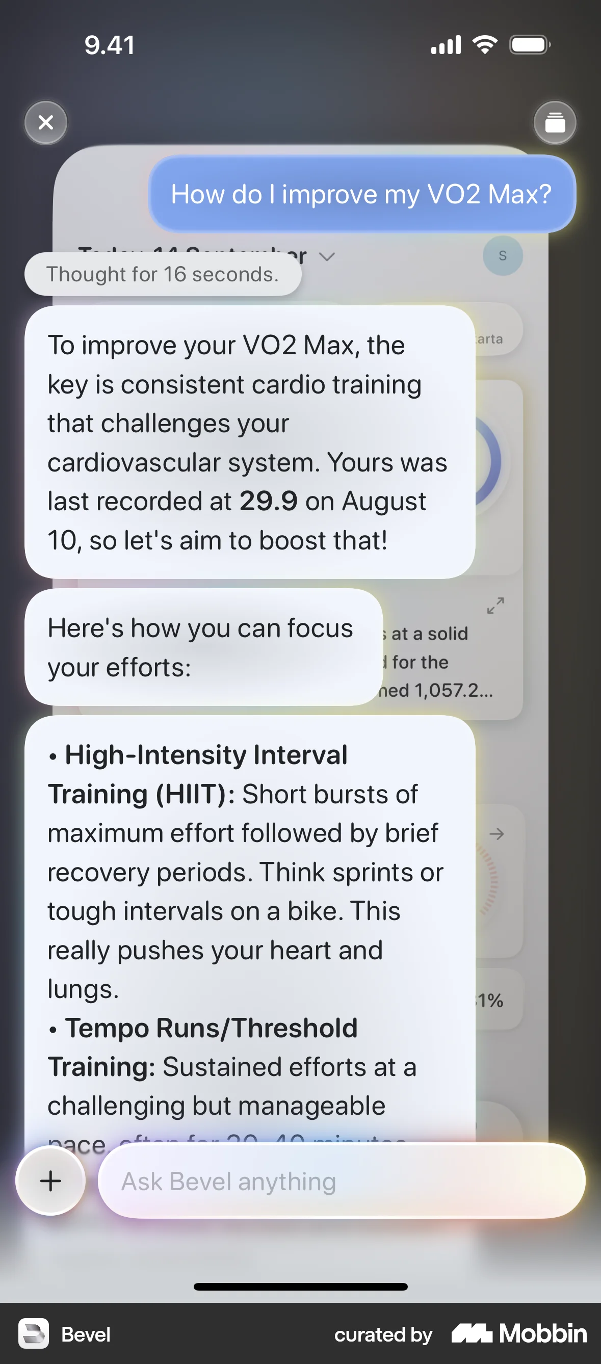 Bevel iOS Chat Bot screen