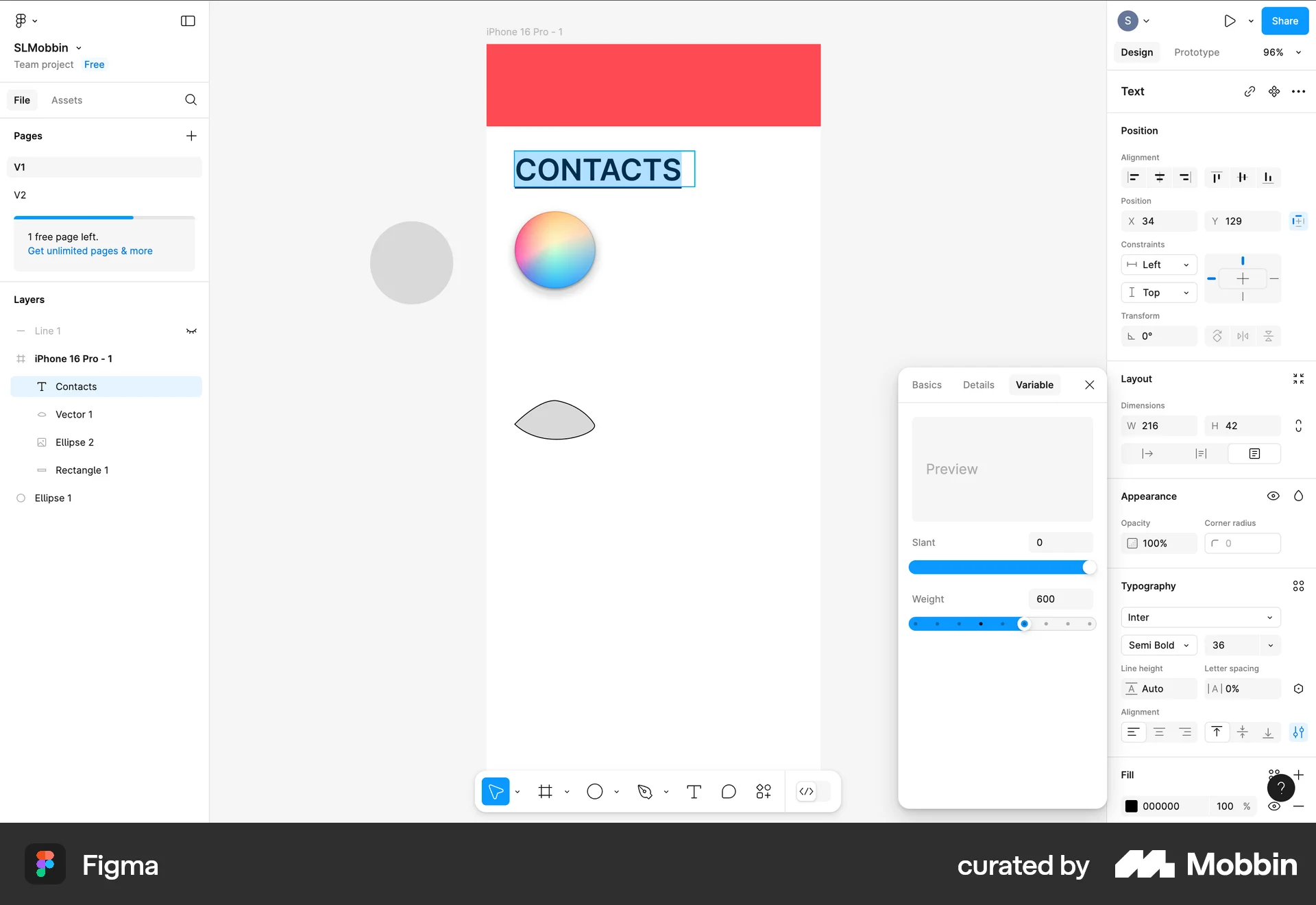 Figma Web screen containing Slider UI element