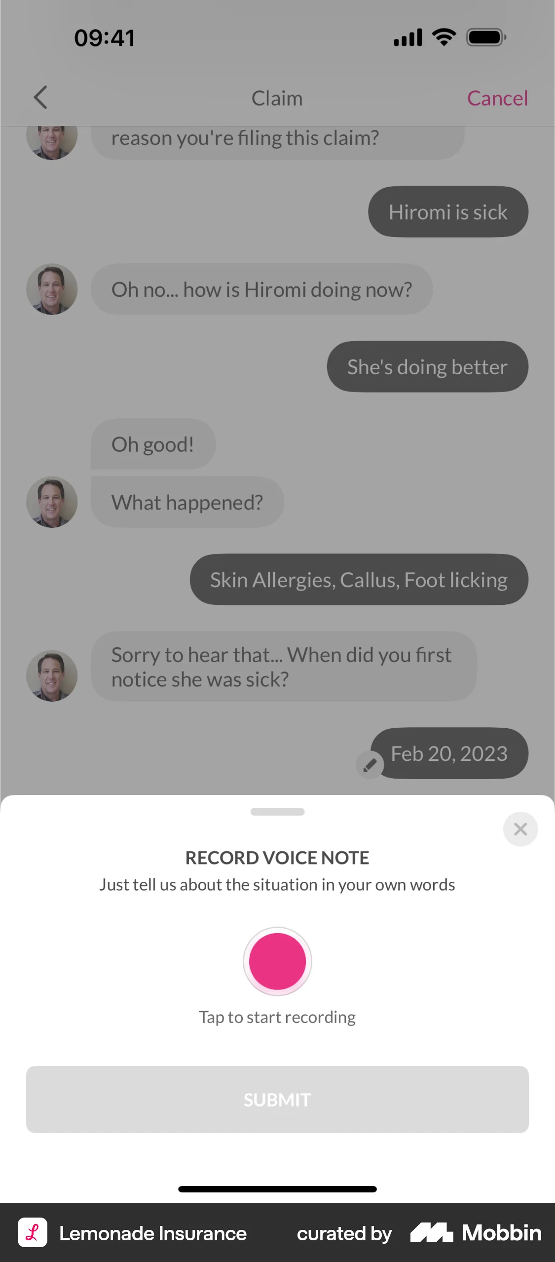 Lemonade Insurance iOS Audio & Video Recorder screen