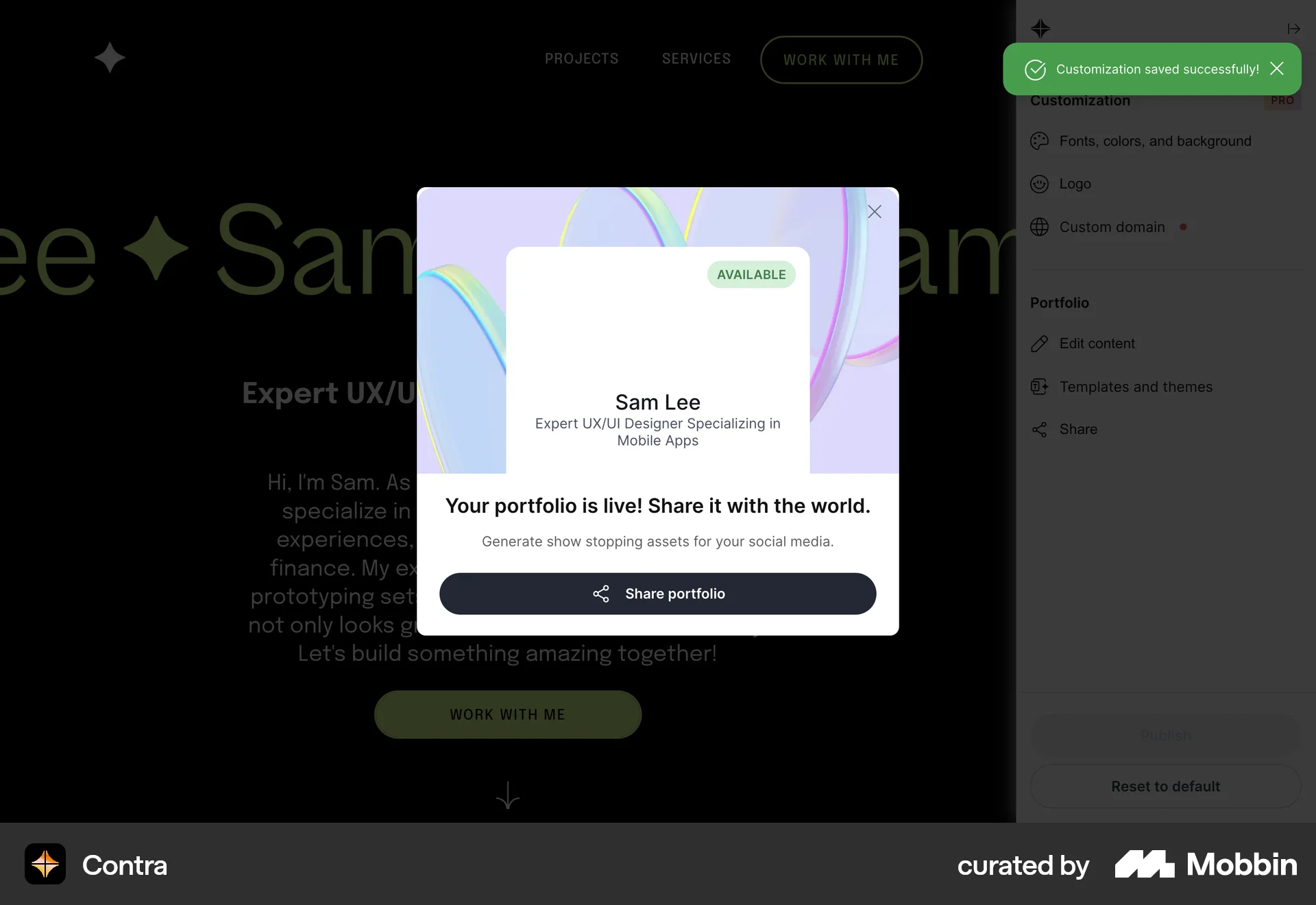 Contra Web screen containing Toast UI element