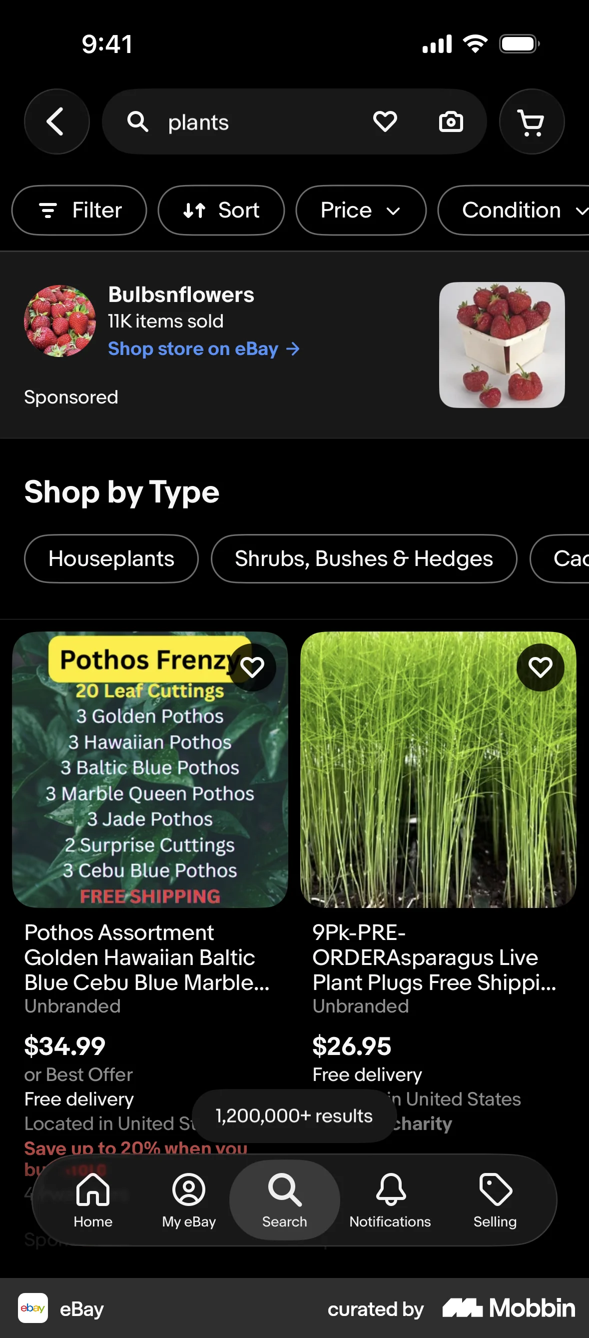 eBay iOS Dark Mode screen