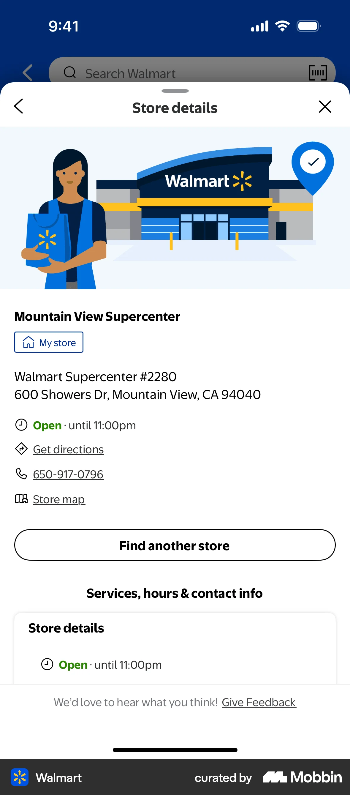 Walmart iOS Location & Address screen