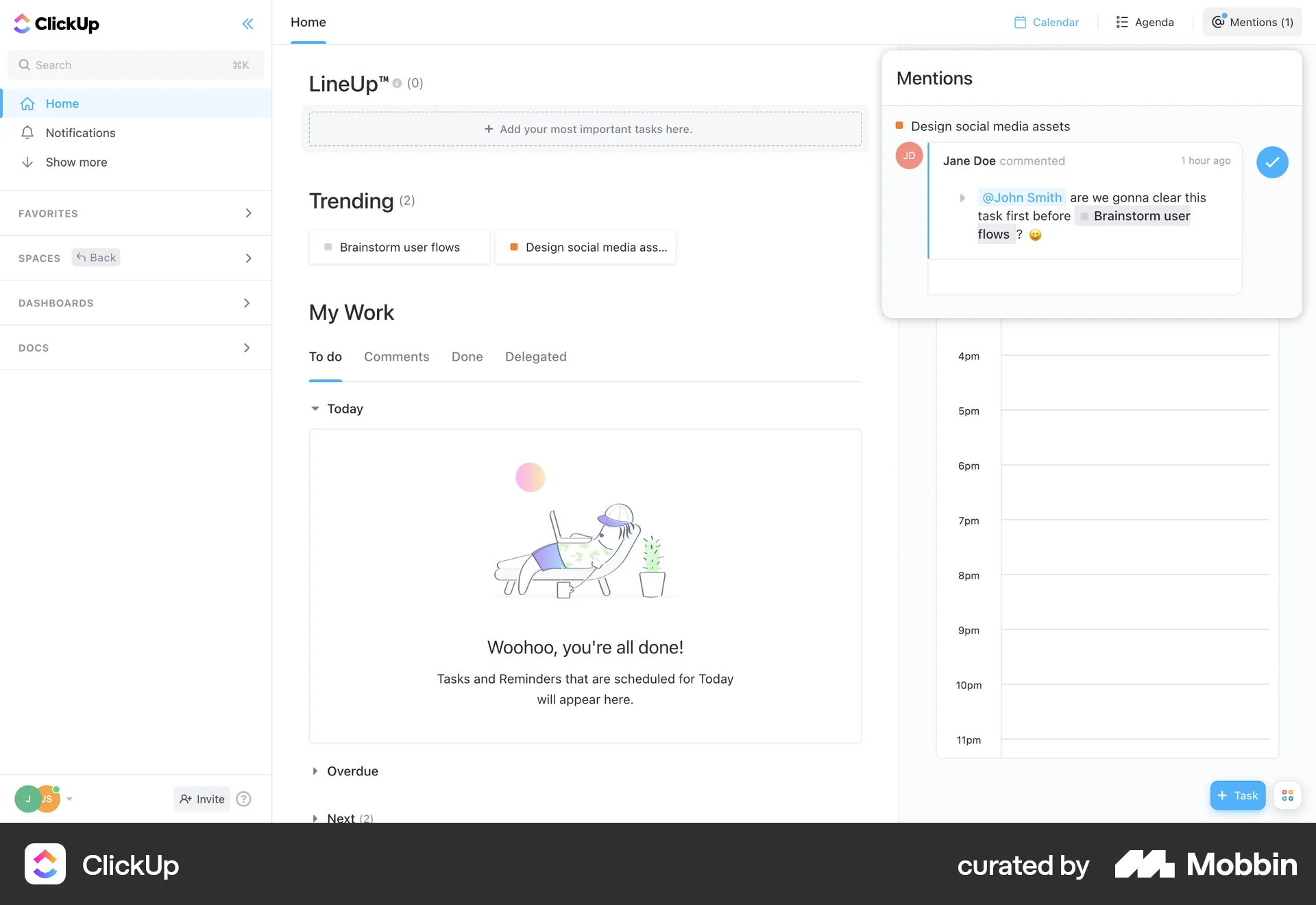 ClickUp Web Notifications screen