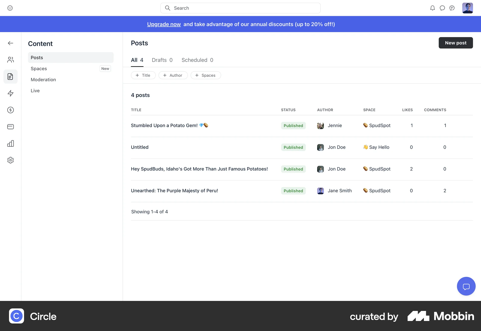Circle Web screen containing Table UI element