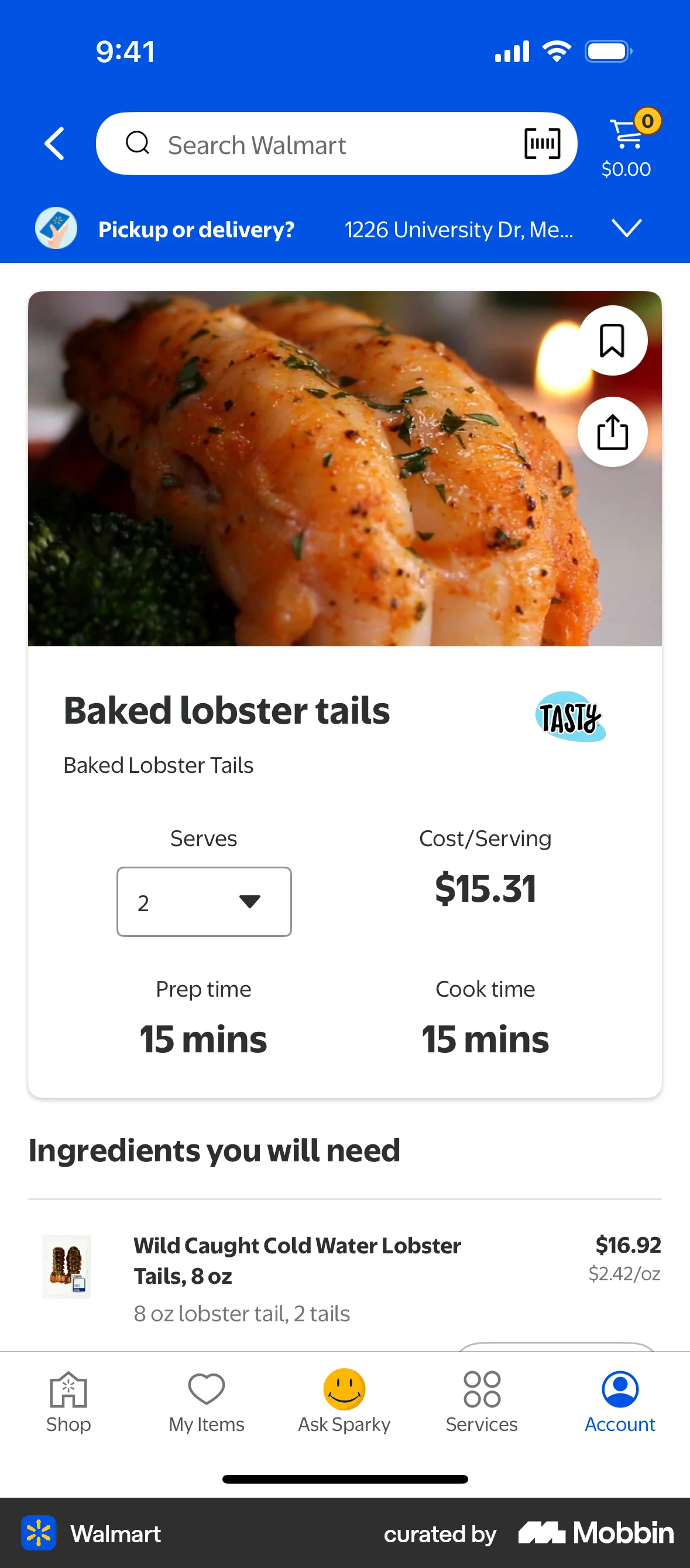 Walmart iOS Recipe Detail screen