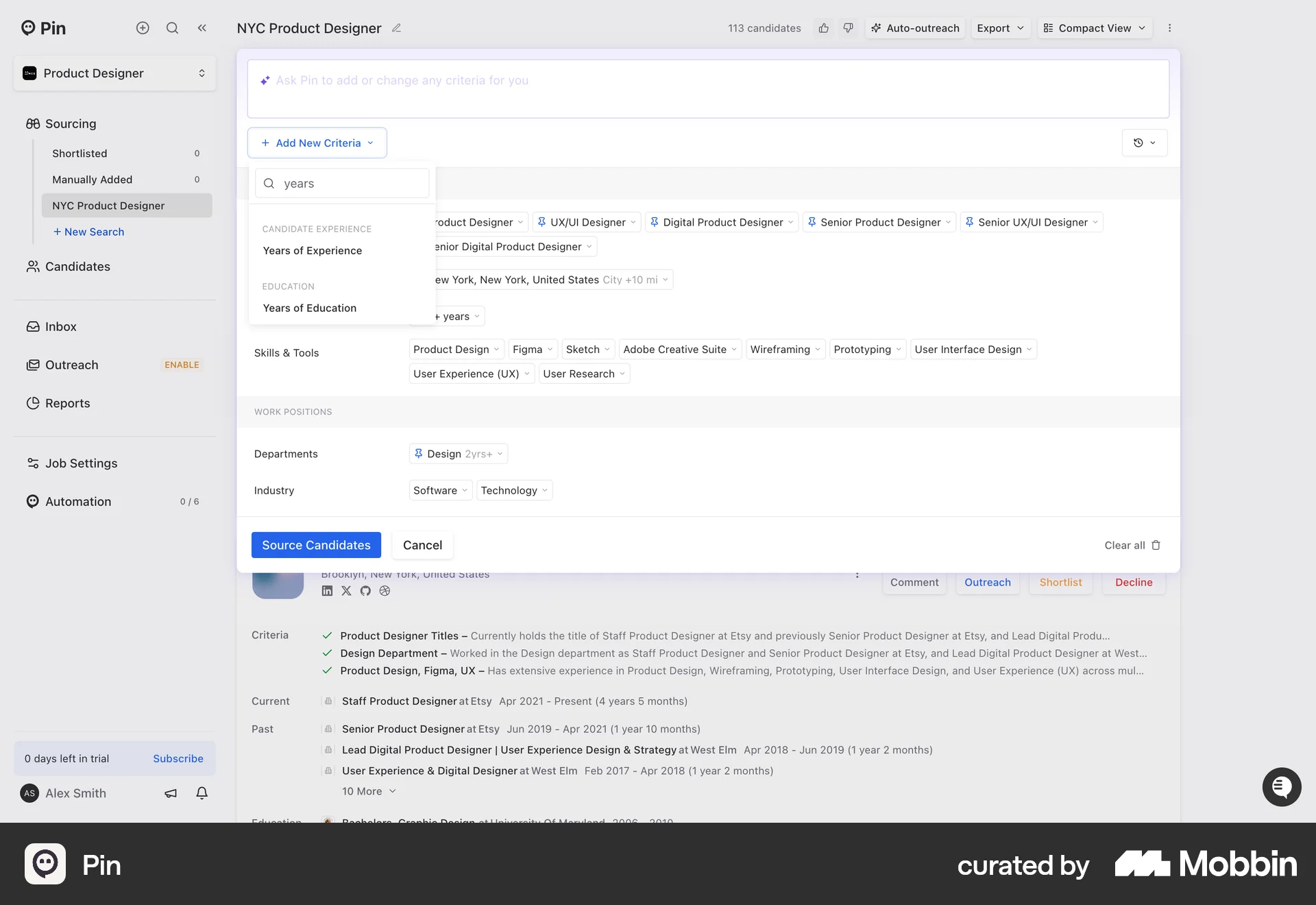 Pin Web screen containing Filter Panel UI UI element