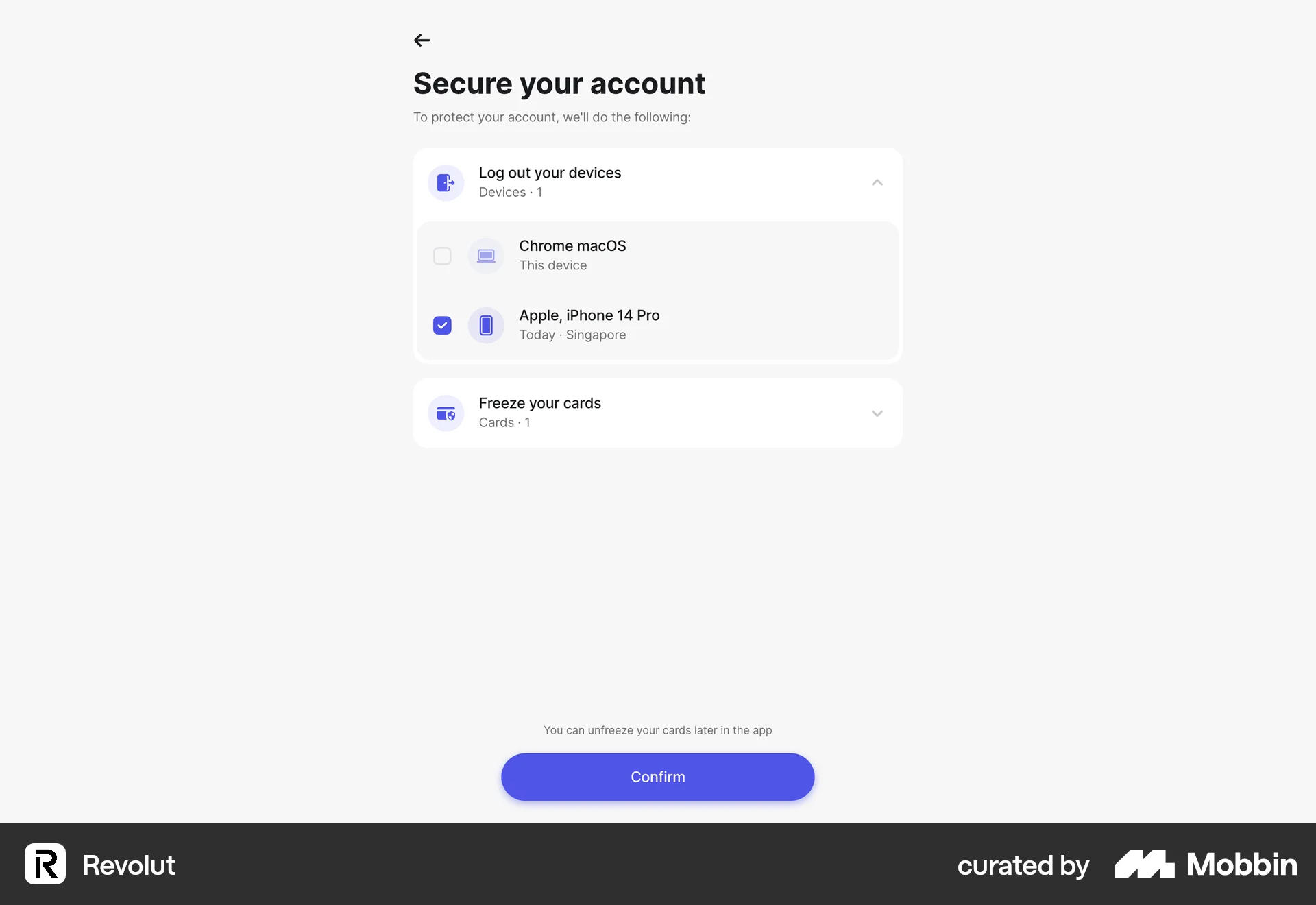 Revolut Web screen containing Checkbox UI element