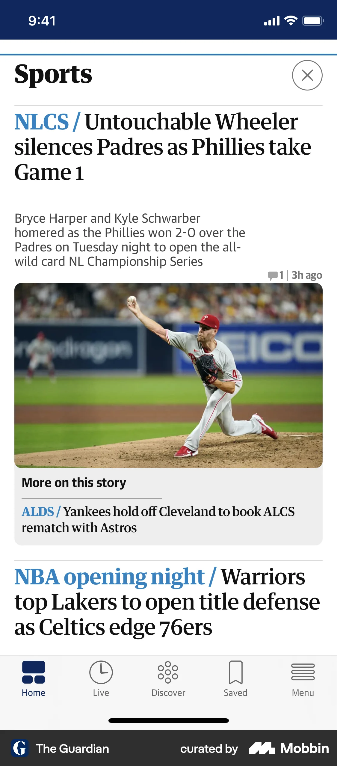The Guardian iOS News Feed screen