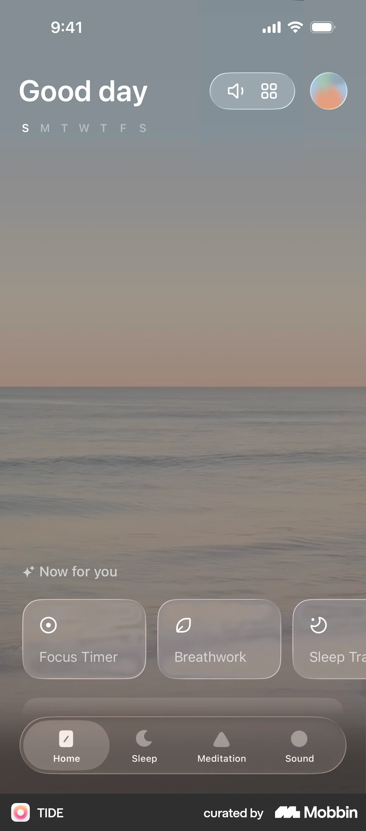 TIDE iOS Glassmorphism screen