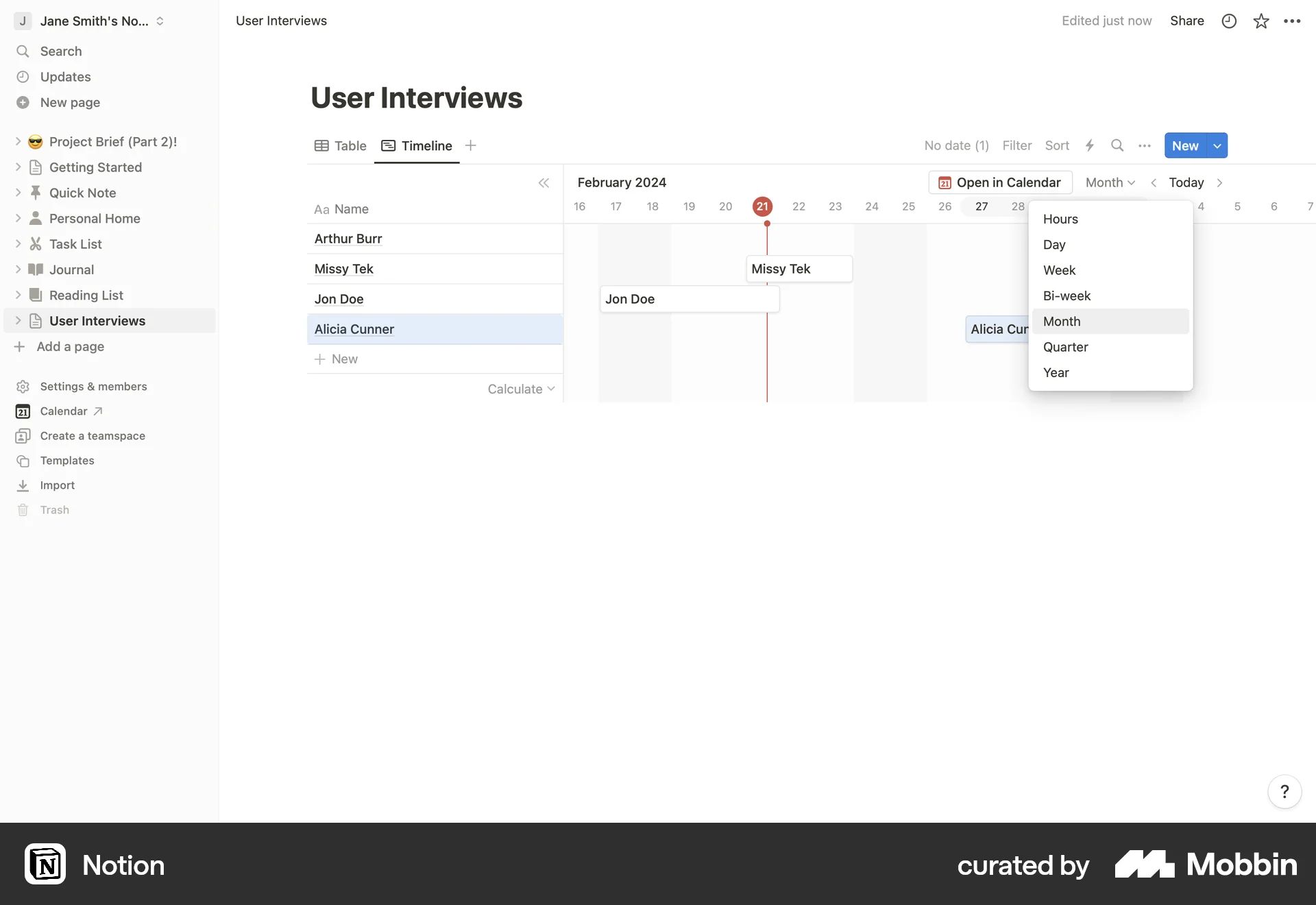 Notion Web Time Tracker screen