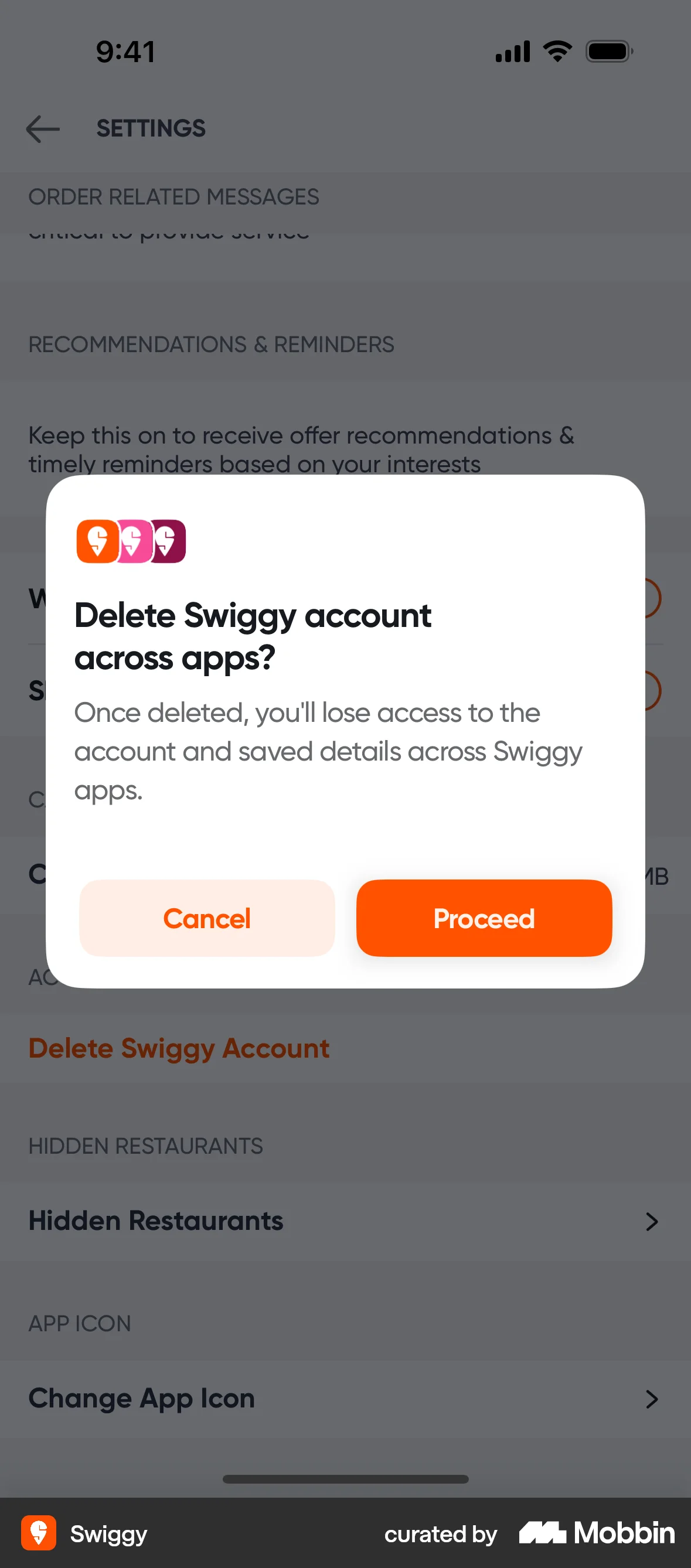 Swiggy iOS screen containing Dialog UI element