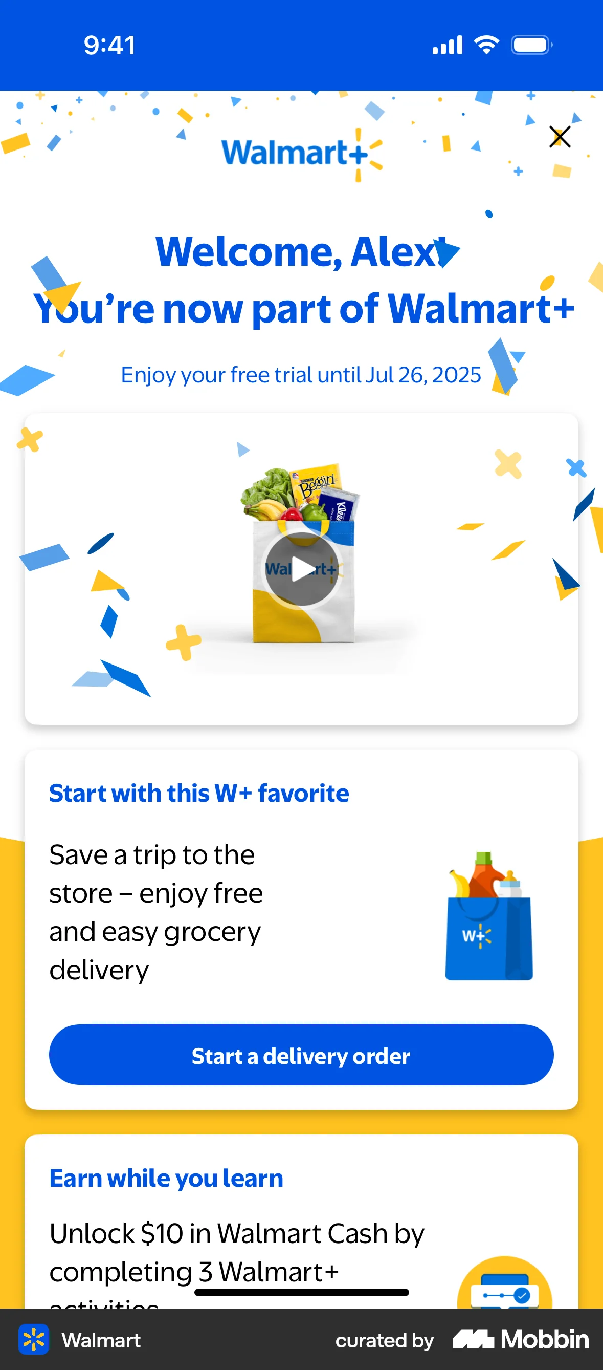 Walmart iOS Confetti screen