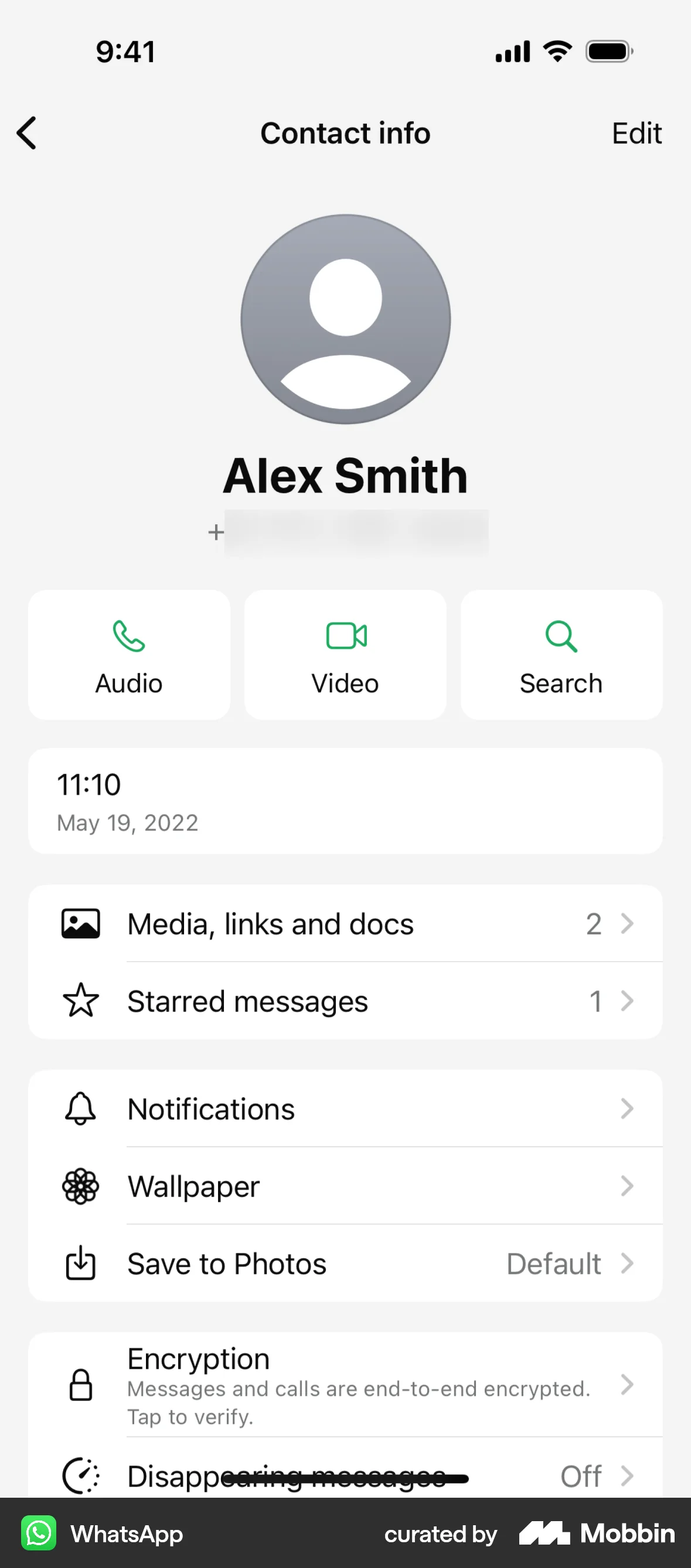 WhatsApp iOS User / Group Profile screen