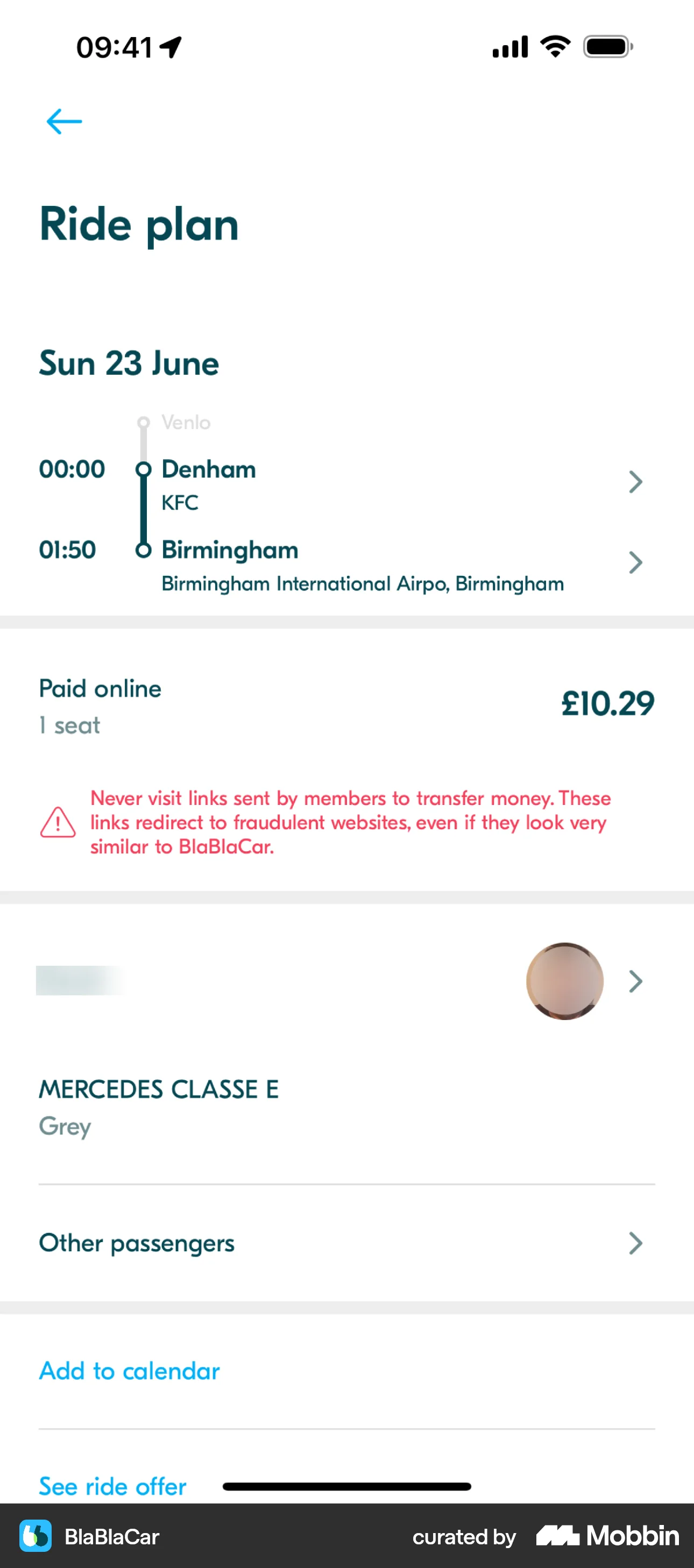 BlaBlaCar iOS Order Detail screen