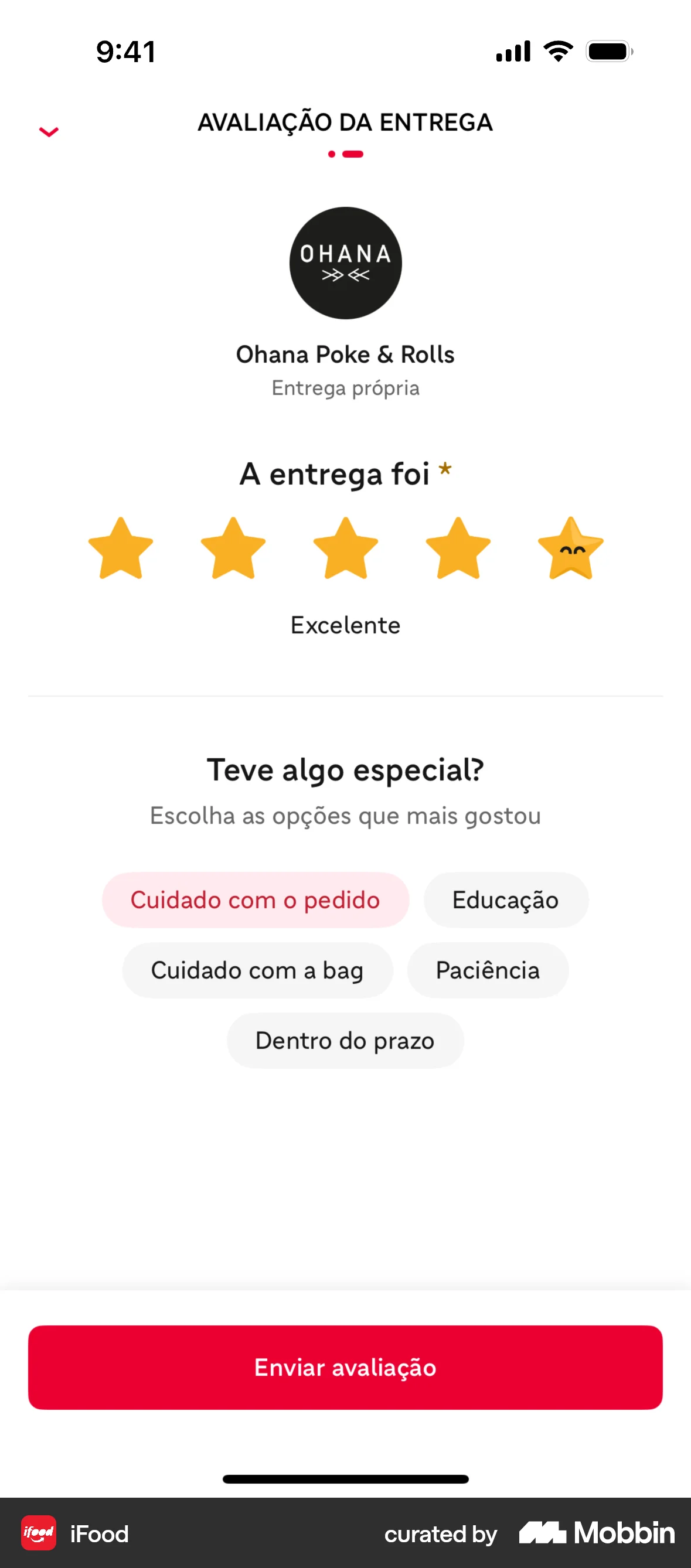 iFood iOS screen containing Divider UI element