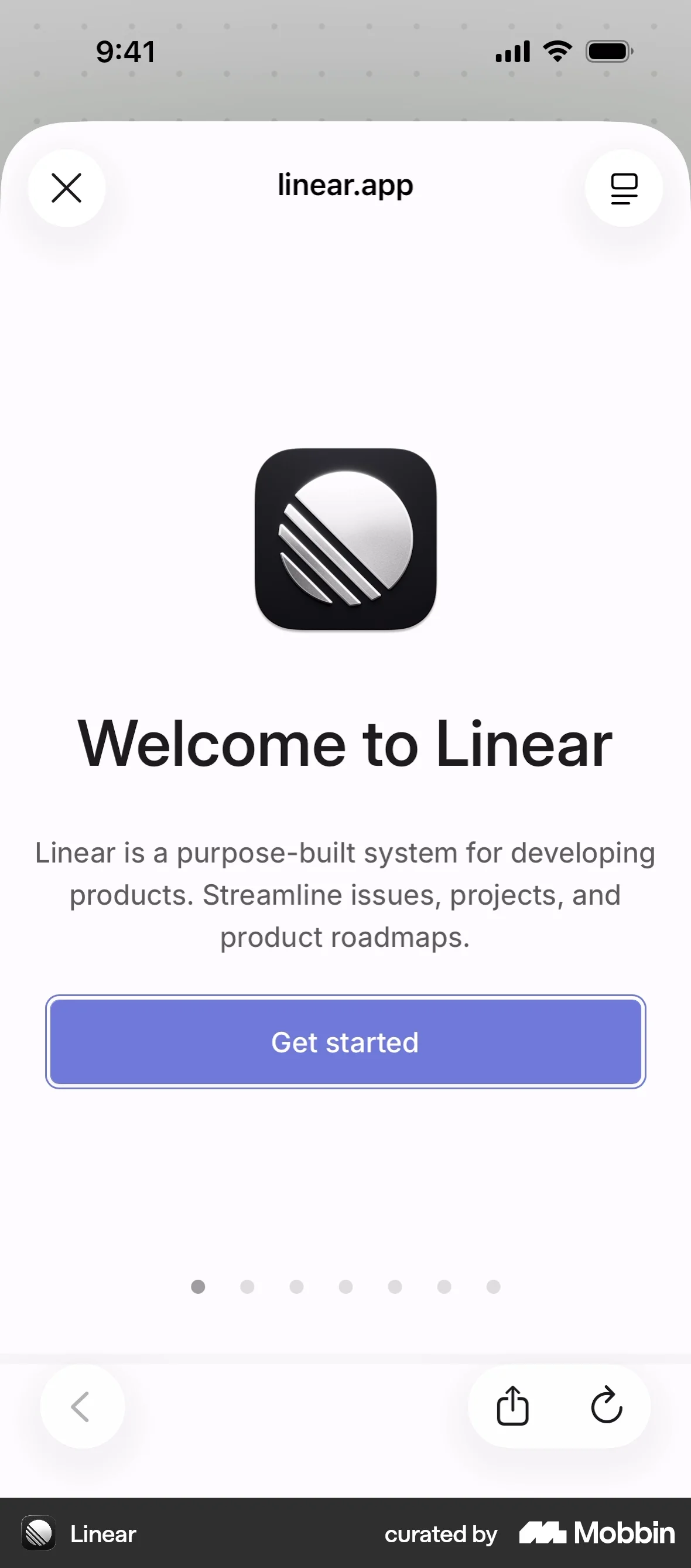 Linear Mobile Onboarding screen