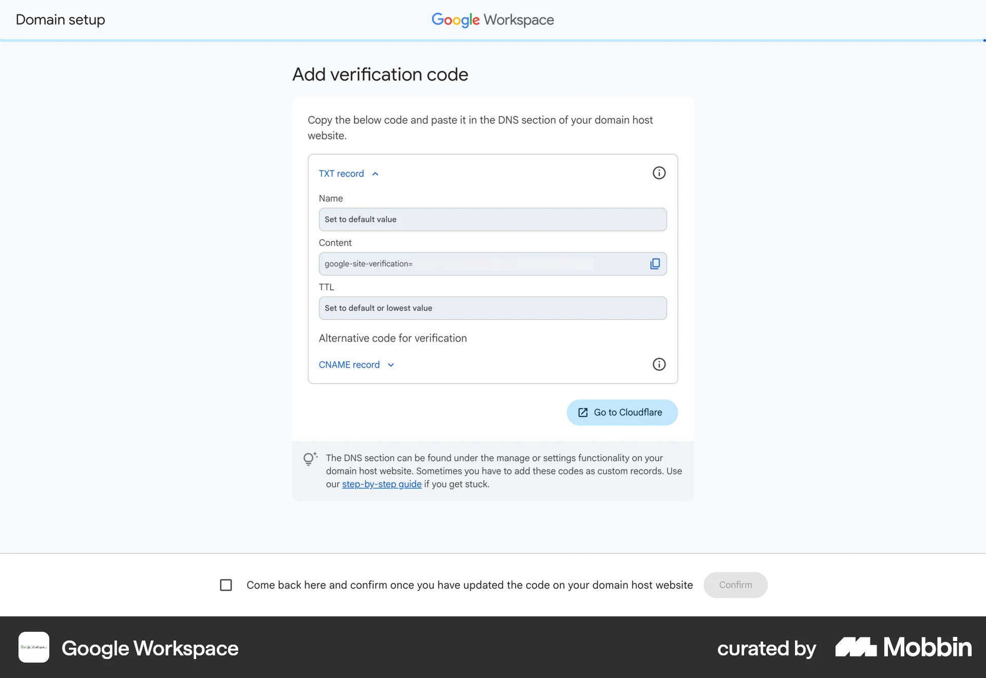 Google Workspace Web Verification screen