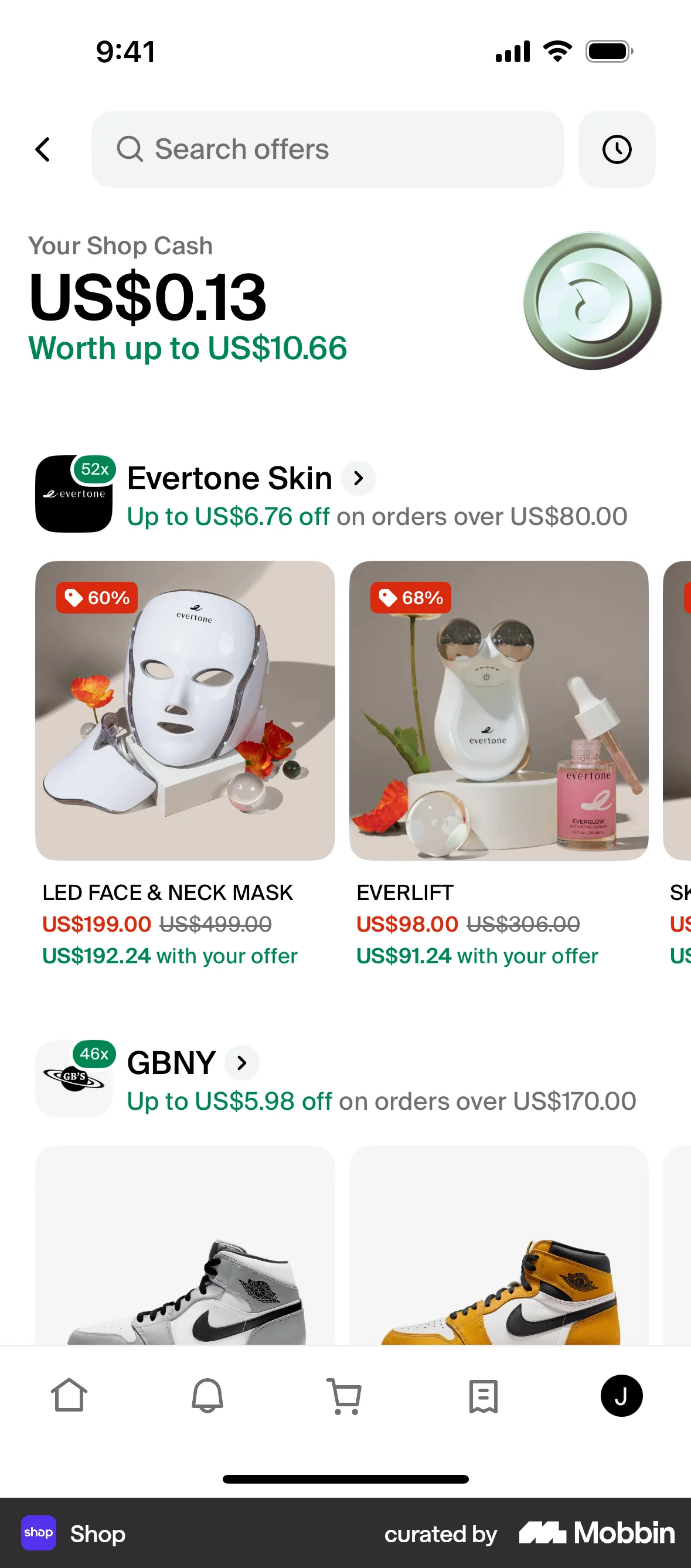 Shop iOS Wallet & Balance screen