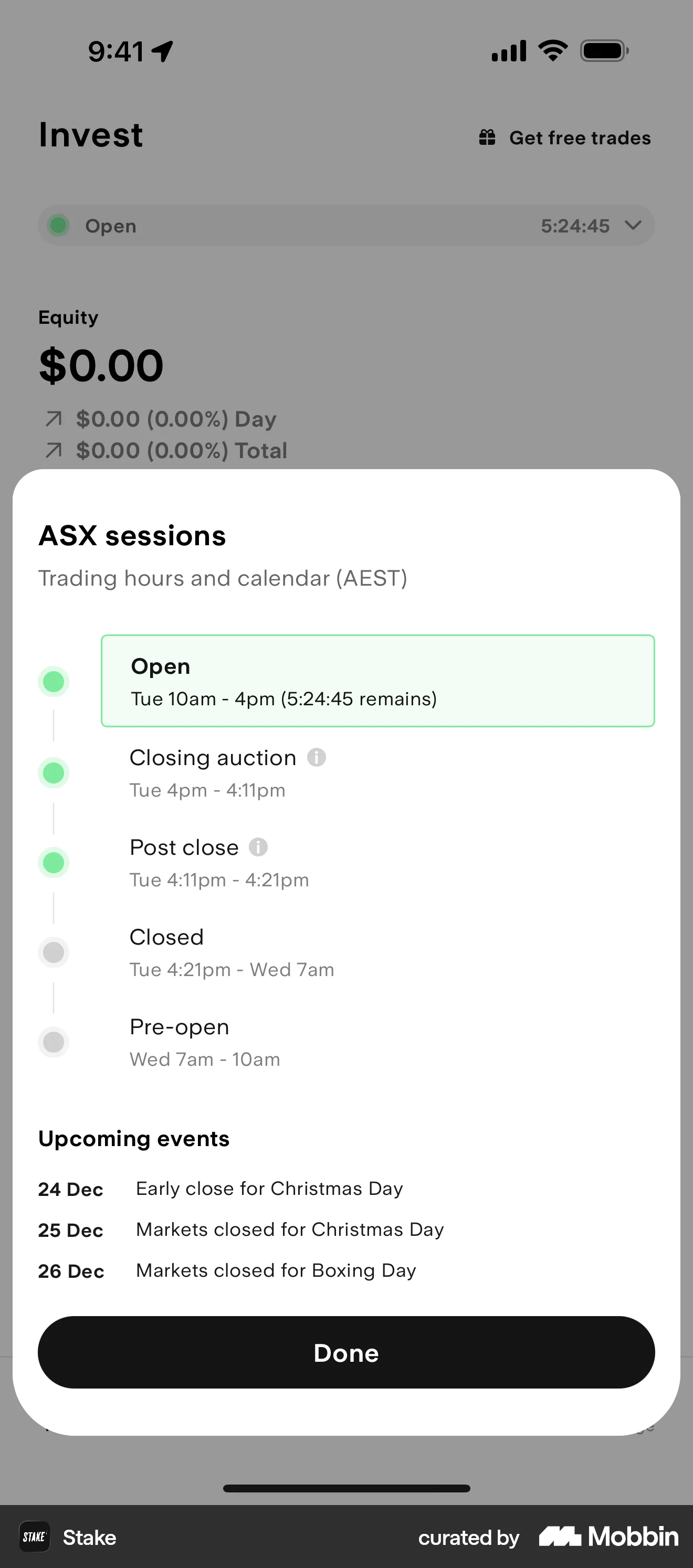 Stake iOS Timeline & History screen