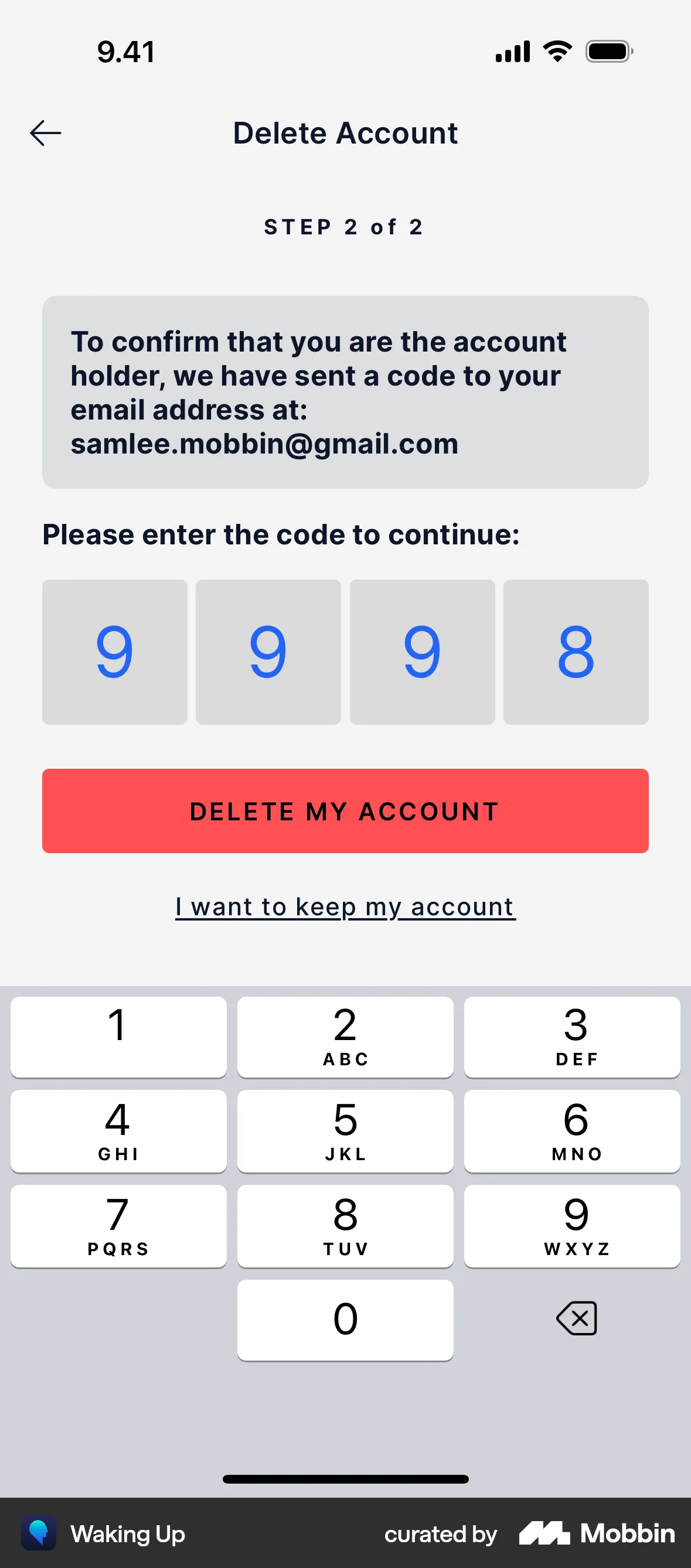 Waking Up iOS Delete & Deactivate Account screen