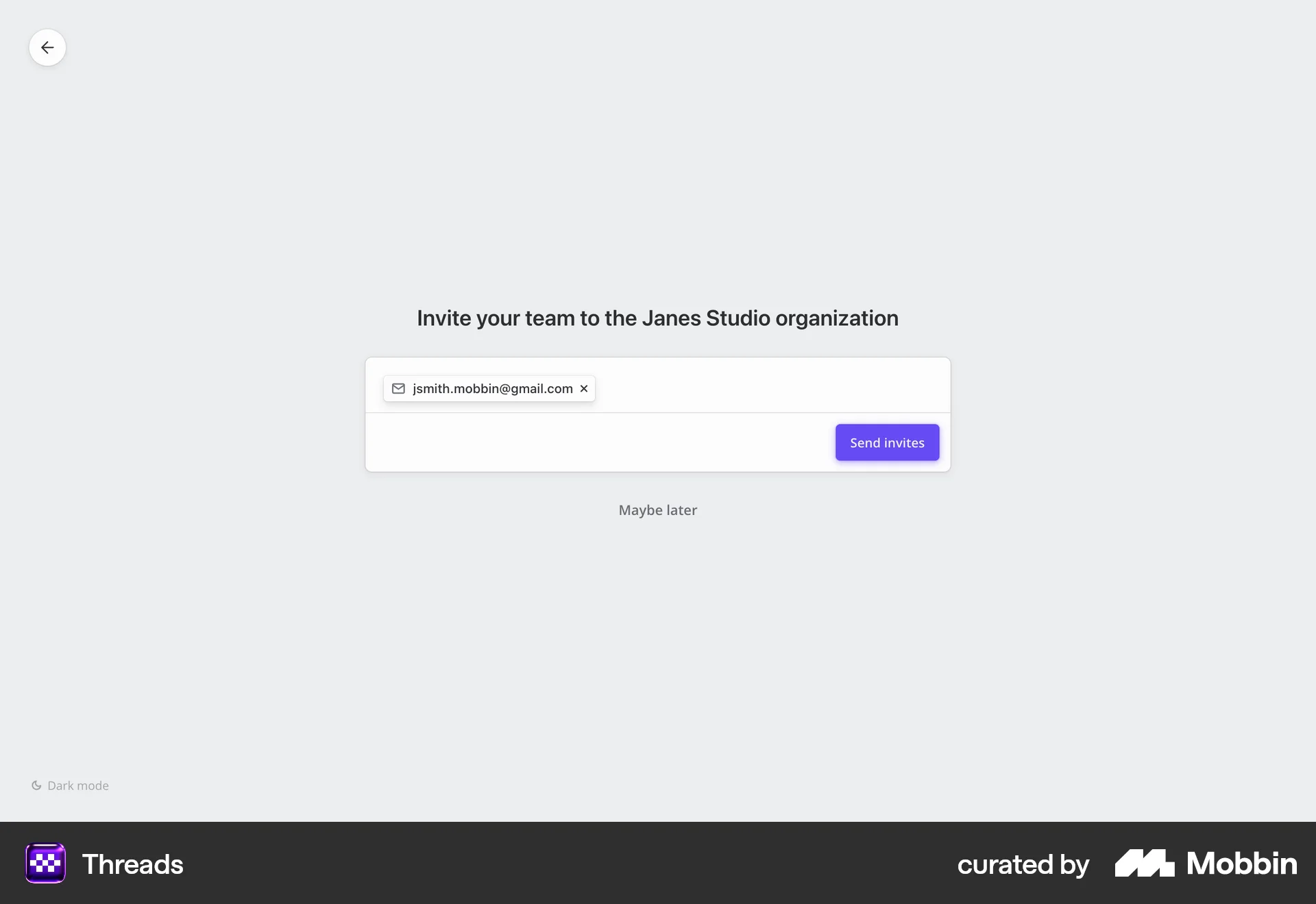 Threads Web Account Setup screen